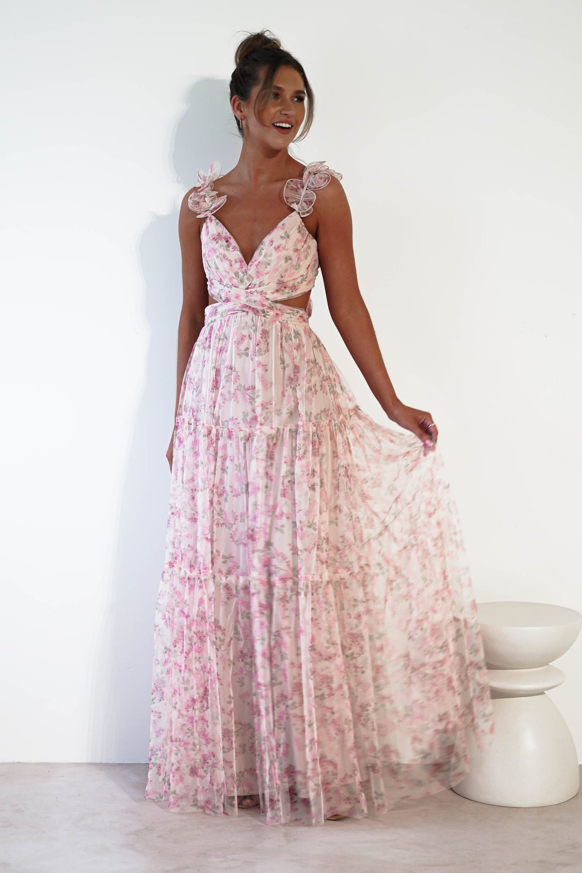 Khristina Floral Tulle Maxi Dress | Cream-Oh Hello Clothing