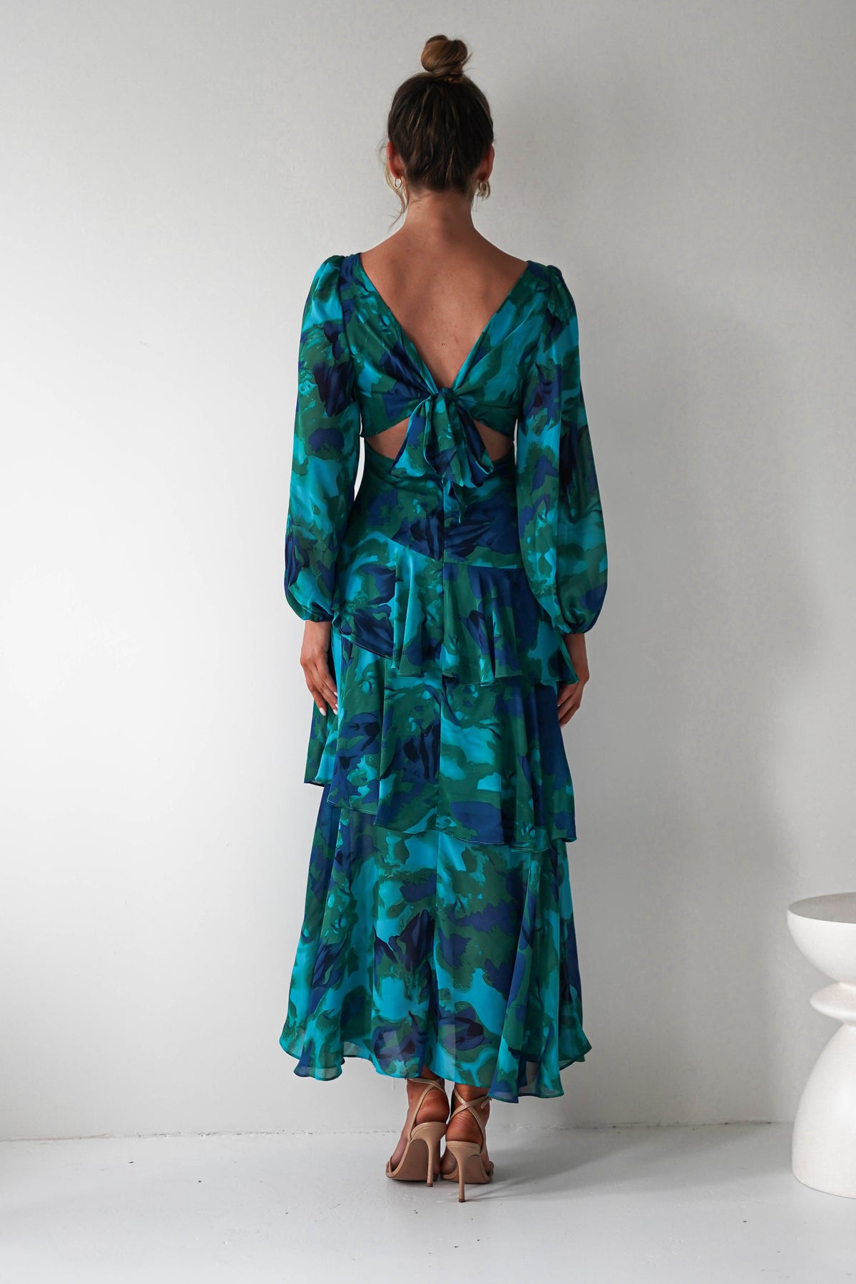 Kiyah Long Sleeve Maxi Dress | Green Print-Oh Hello Clothing
