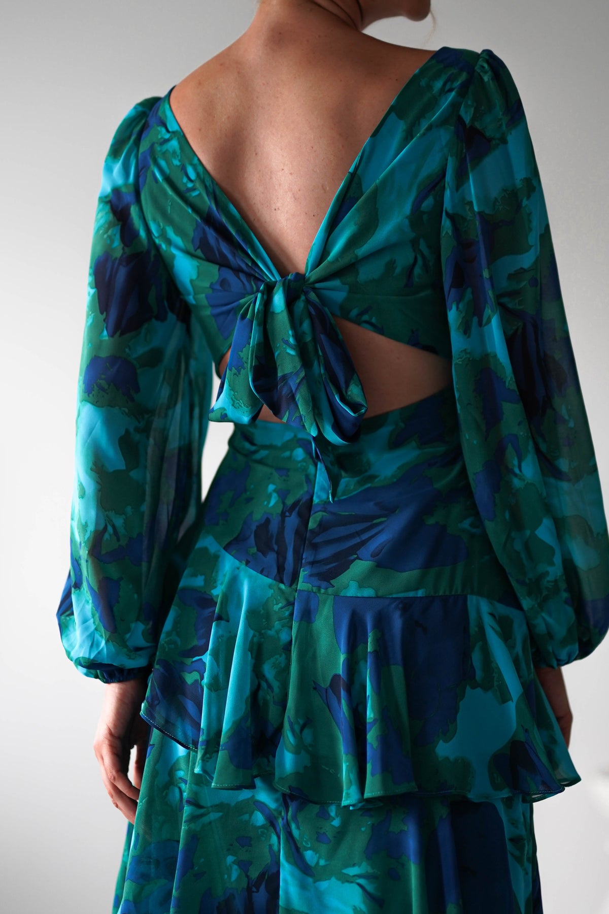 Kiyah Long Sleeve Maxi Dress | Green Print-Oh Hello Clothing
