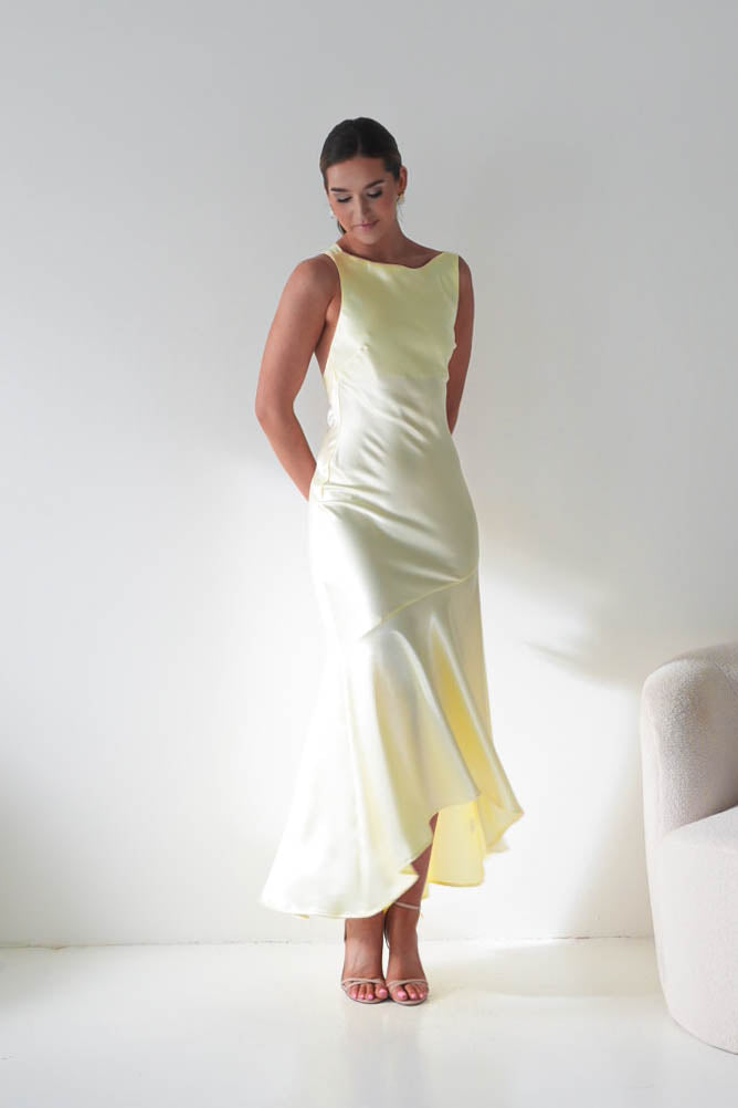 Klarisse Bias-Cut Satin Maxi Dress | Yellow-Oh Hello Clothing