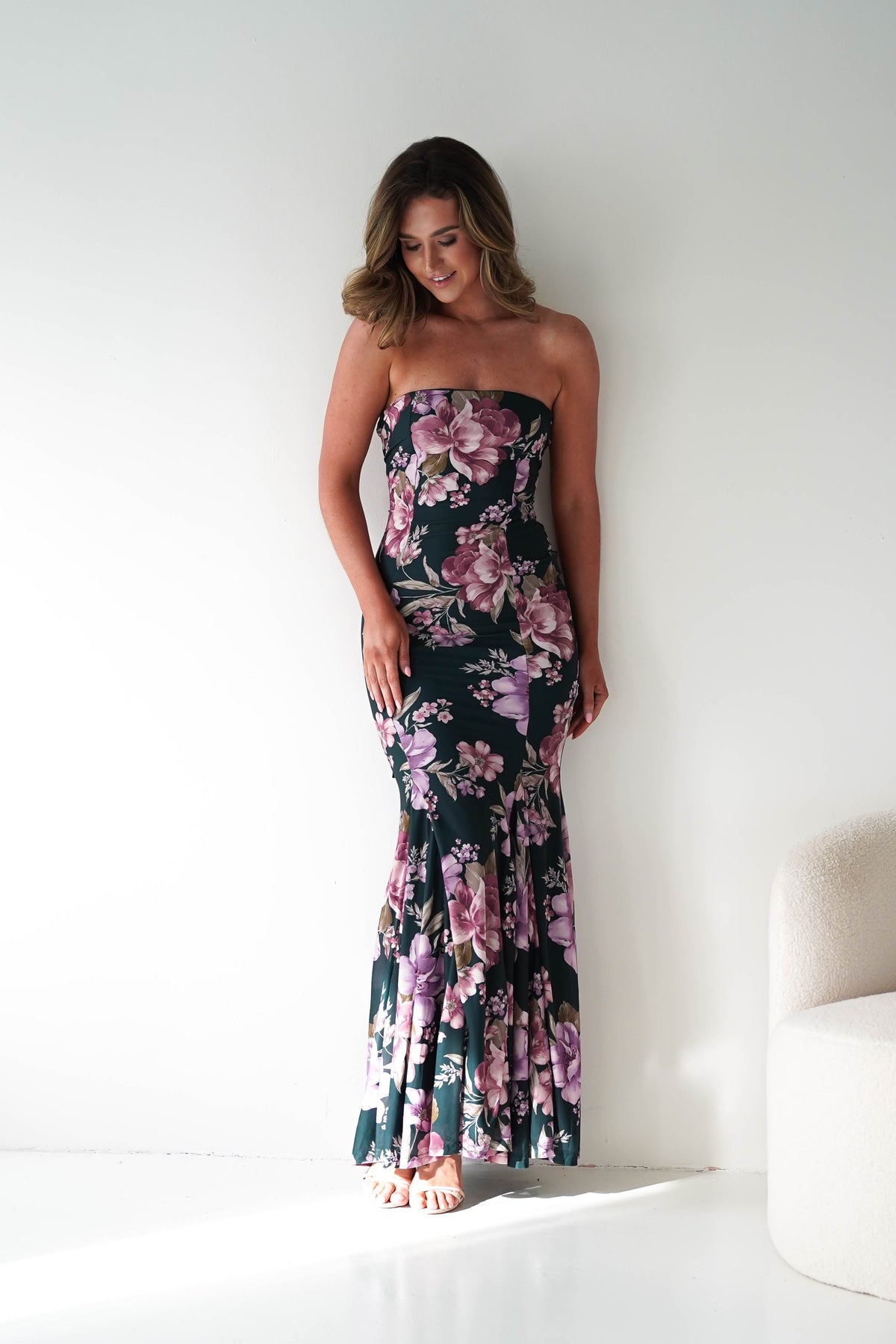 Lara Strapless Bodycon Floral Maxi Dress | Green-Oh Hello Clothing