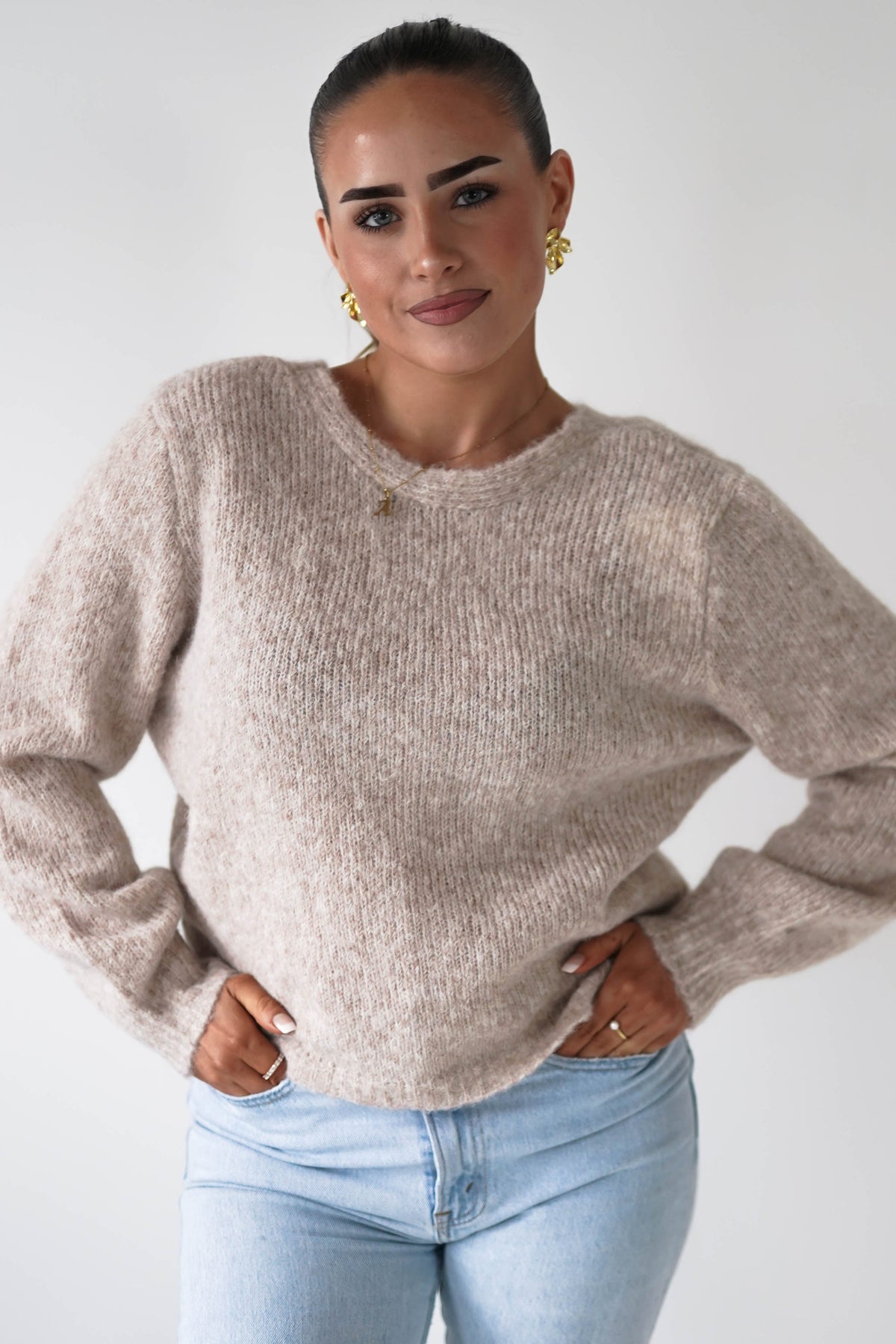 Larson Two Way Twist Knit Jumper | Taupe-Oh Hello Clothing