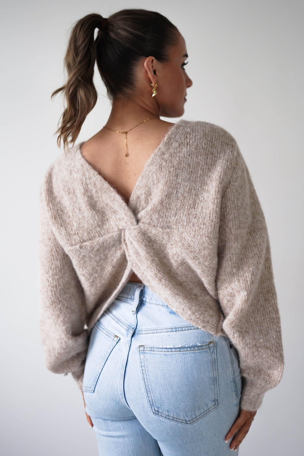 Larson Two Way Twist Knit Jumper | Taupe-Oh Hello Clothing