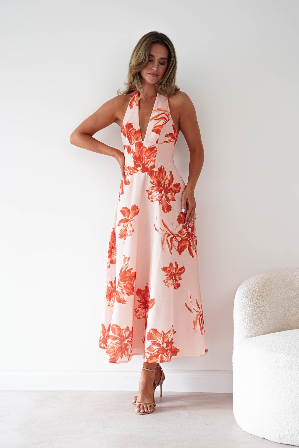 Lea Floral Halterneck Maxi Dress | Orange-Oh Hello Clothing