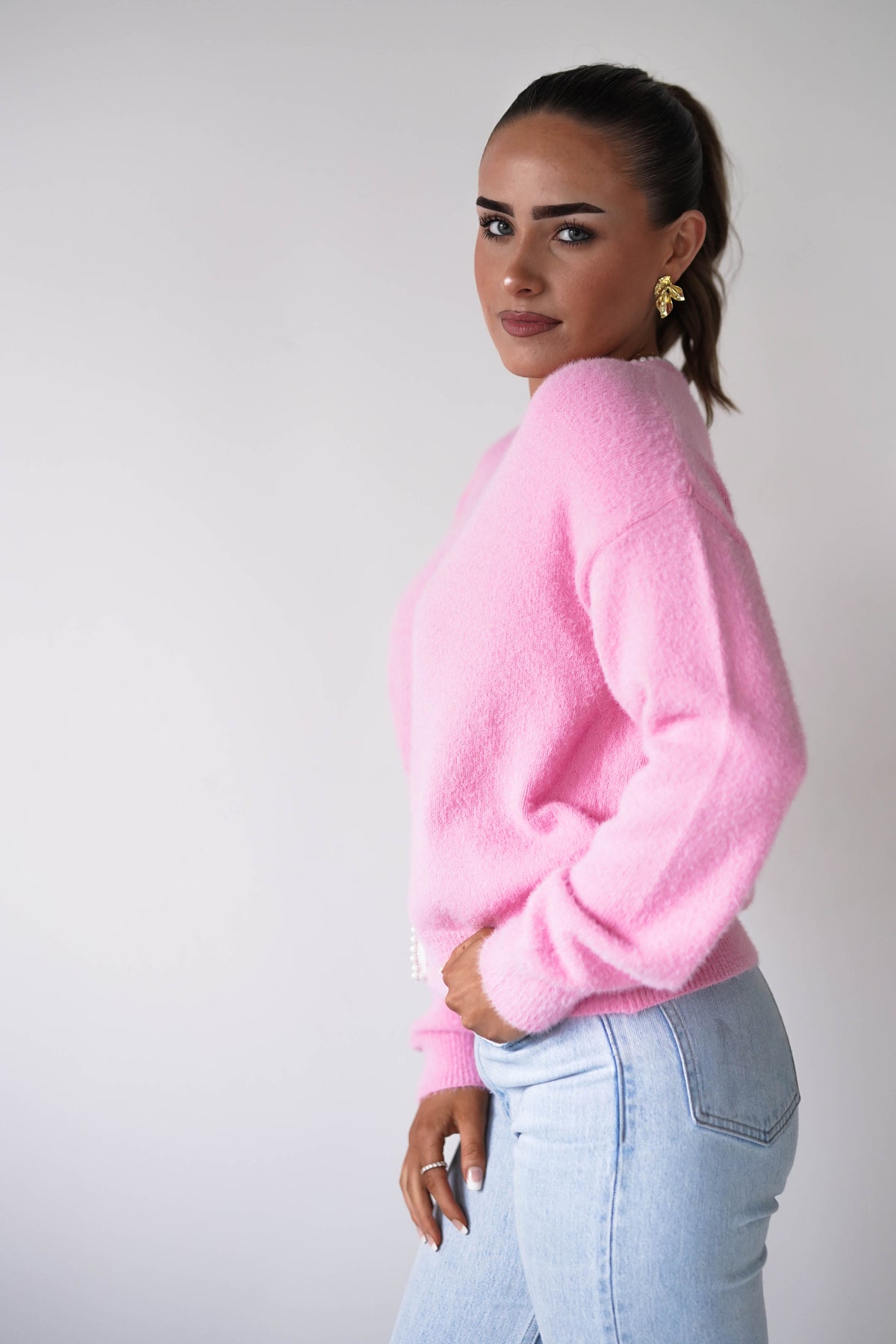 Leela Pearl Detail Cardigan | Pink-Oh Hello Clothing