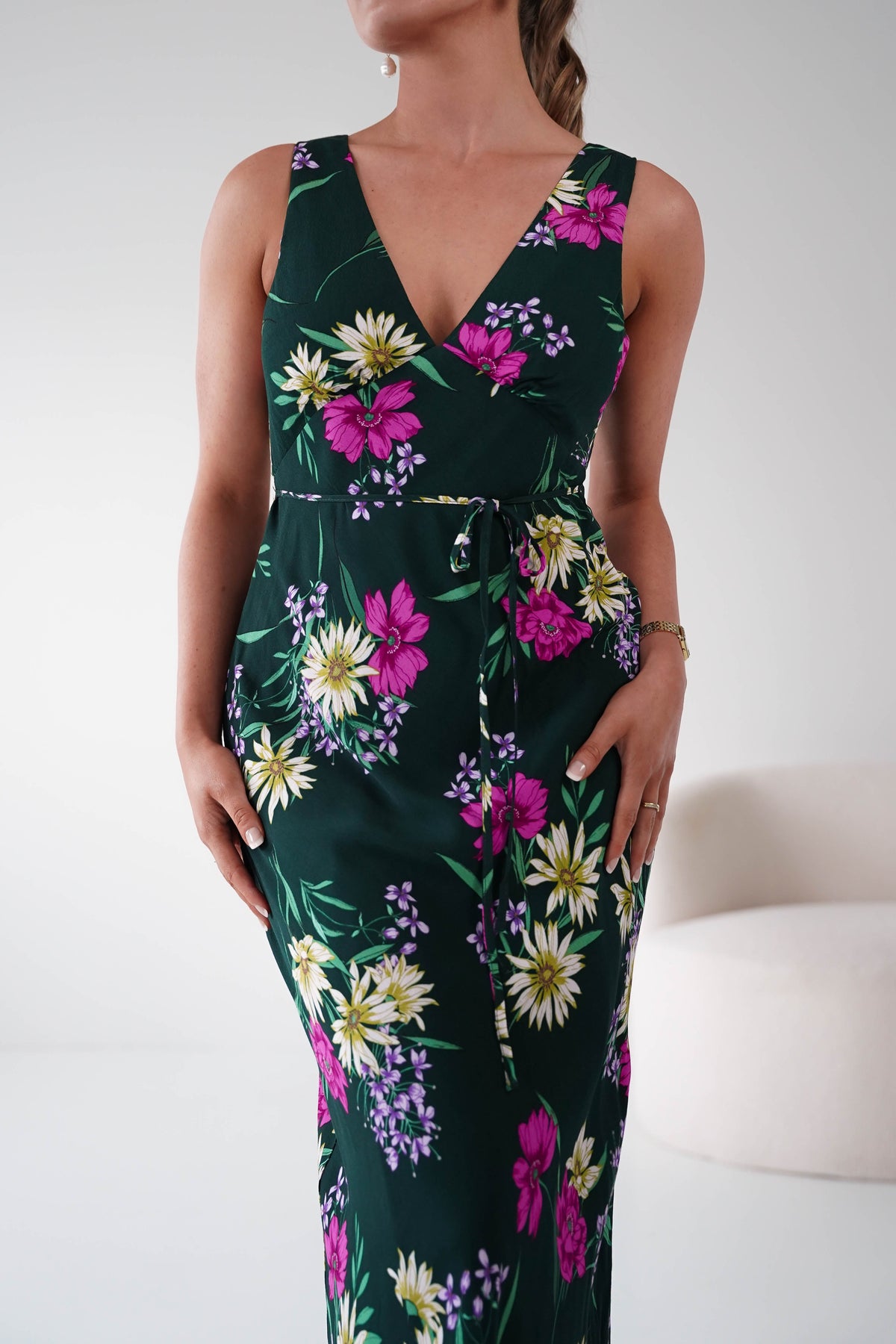 Liana Floral Print V-Neck Maxi Dress | Green-Oh Hello Clothing