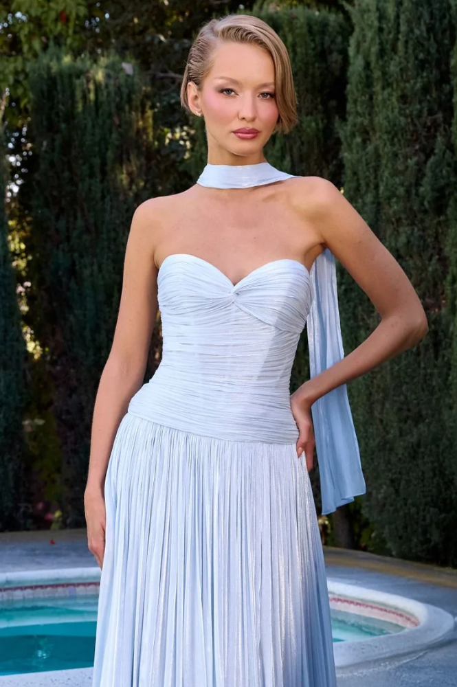 Longoria Pleated Luminescent Maxi Gown | Blue-Oh Hello Clothing