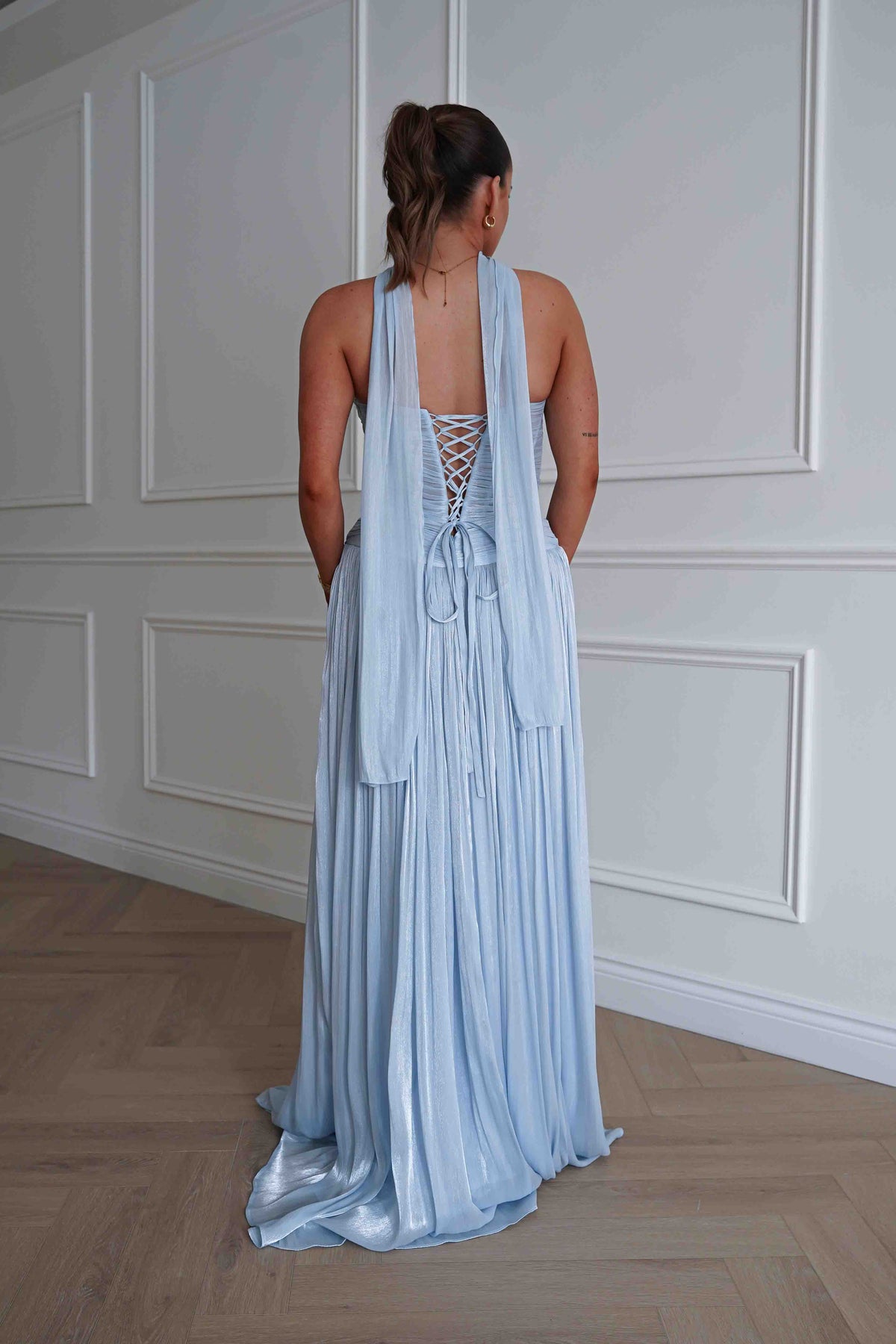 Longoria Pleated Luminescent Maxi Gown | Blue-Oh Hello Clothing