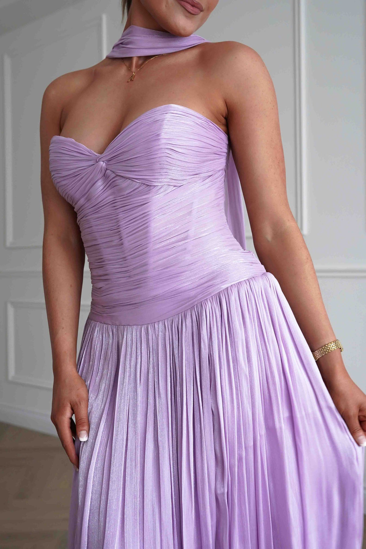 Longoria Pleated Luminescent Maxi Gown | Lavender-Oh Hello Clothing