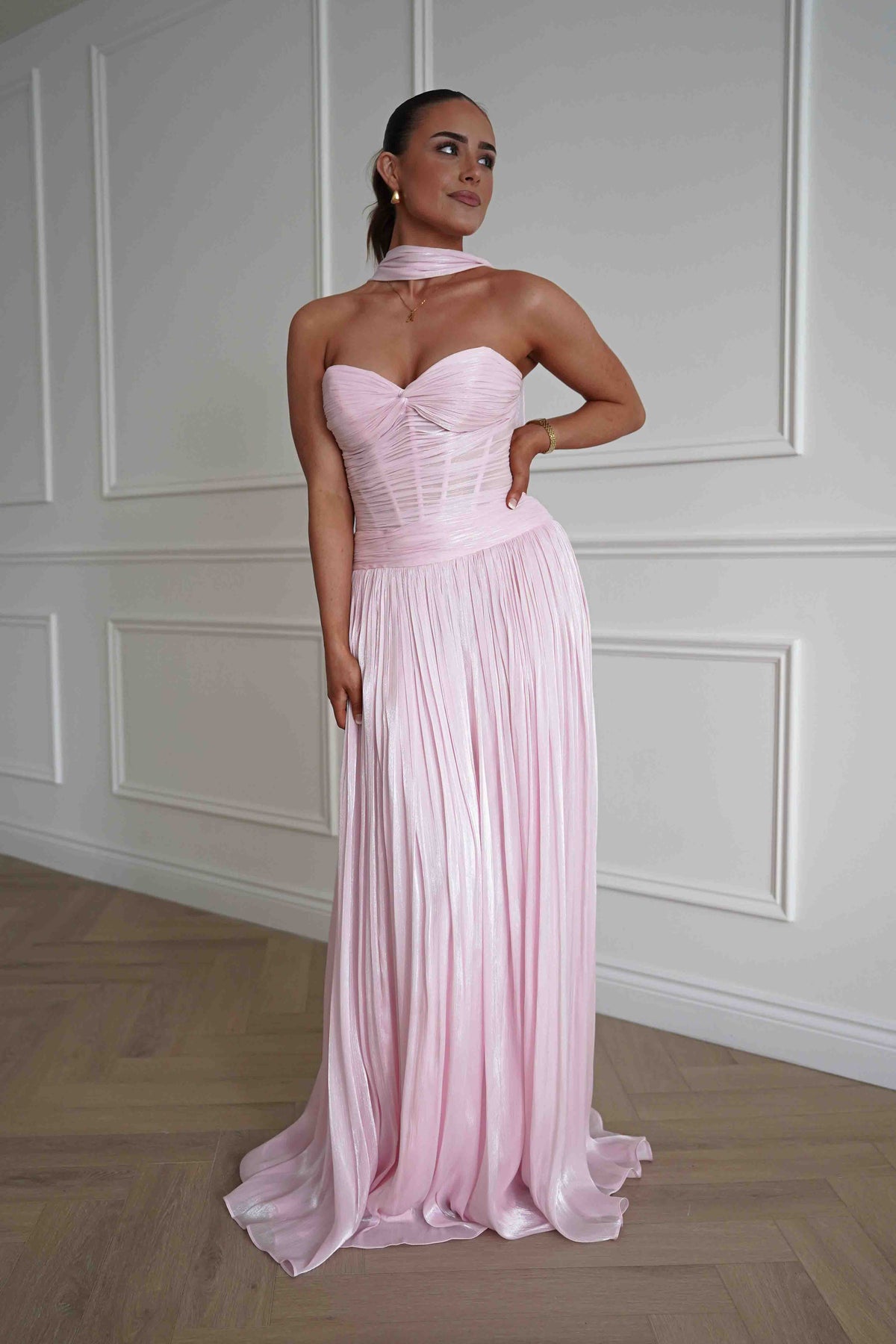 Longoria Pleated Luminescent Maxi Gown | Pink-Oh Hello Clothing