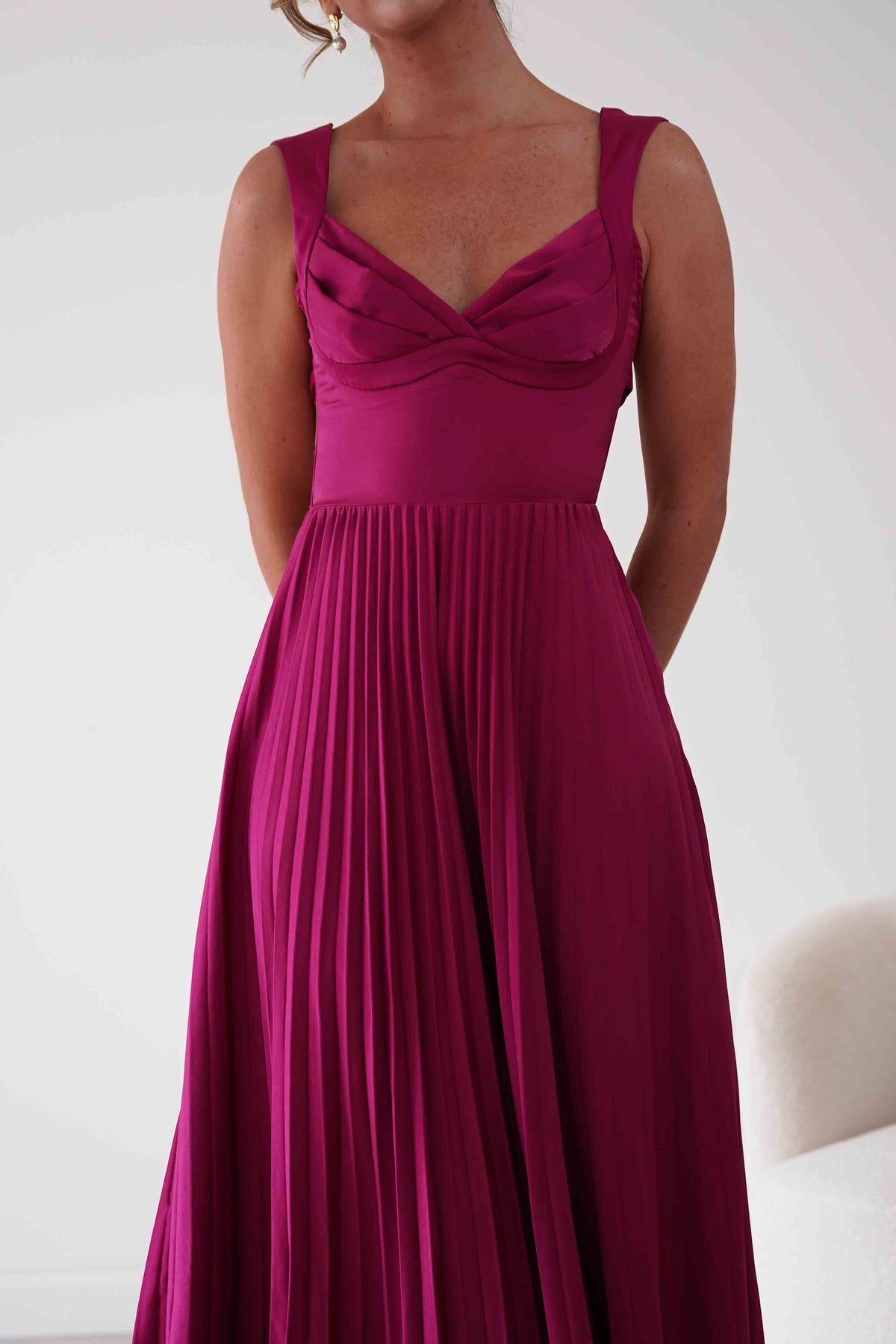 Lottie Pleated Tie Back Maxi Dress | Berry-Oh Hello Clothing