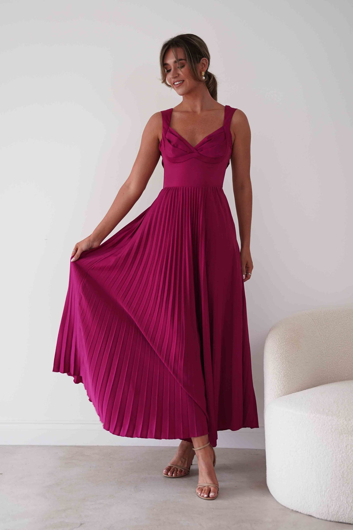Lottie Pleated Tie Back Maxi Dress | Berry-Oh Hello Clothing