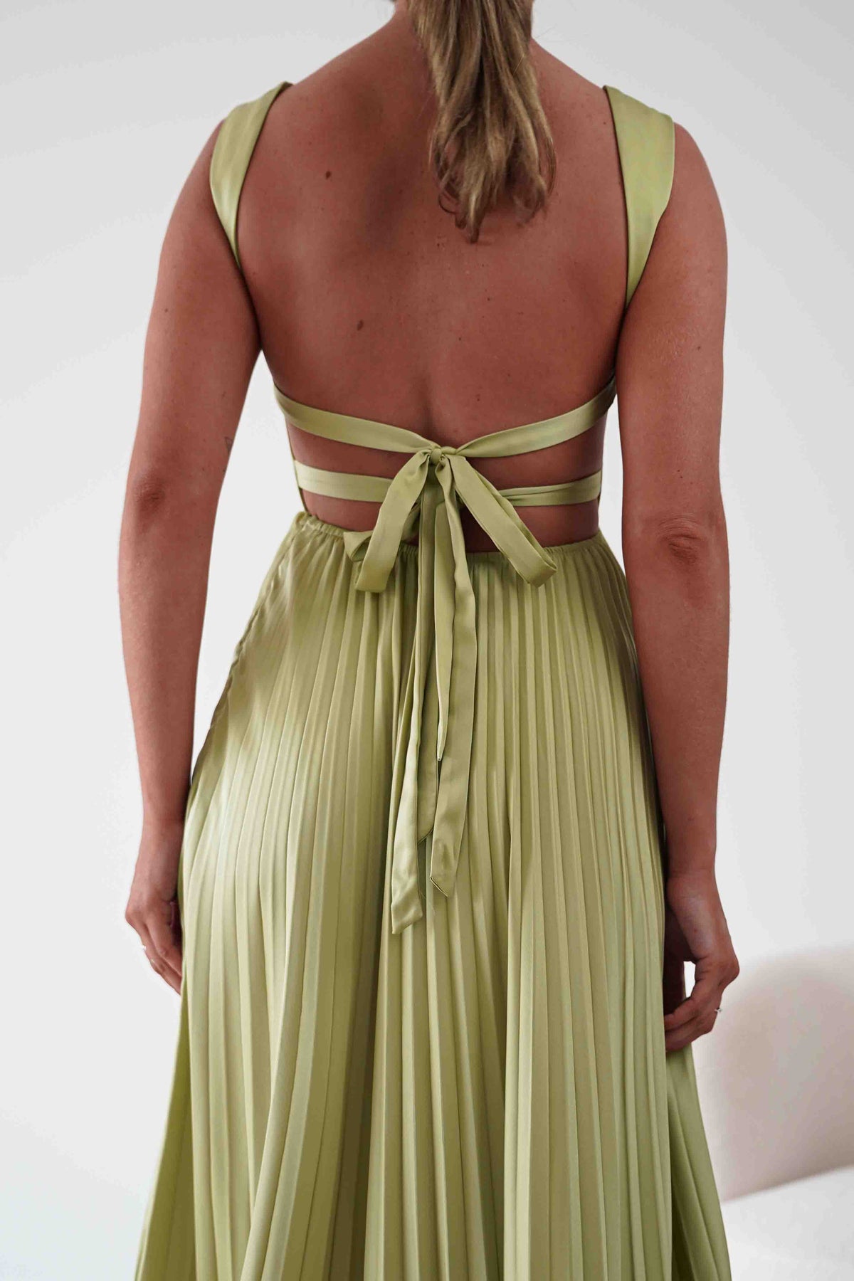 Lottie Pleated Tie Back Maxi Dress | Lime-Oh Hello Clothing