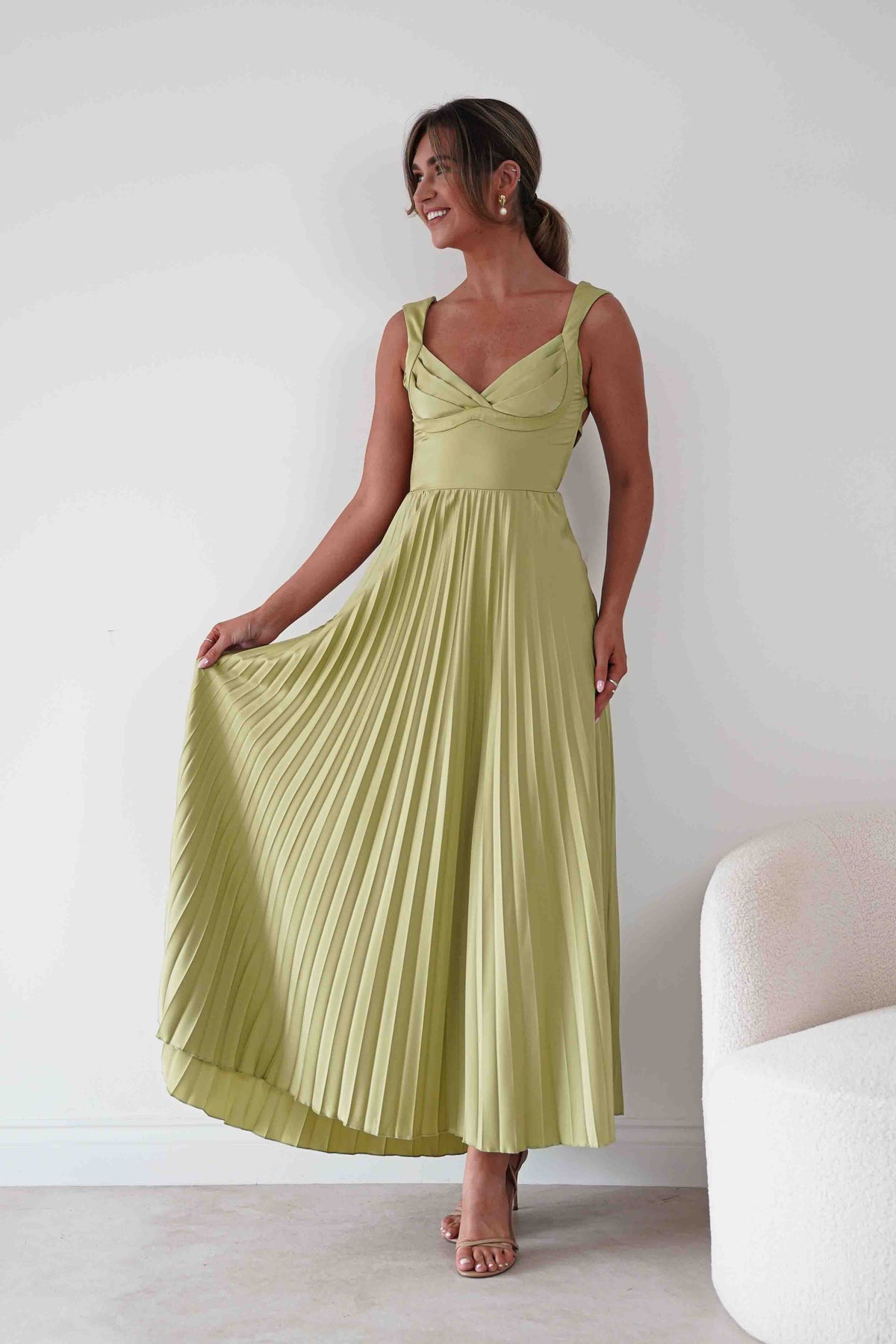 Lottie Pleated Tie Back Maxi Dress | Lime-Oh Hello Clothing