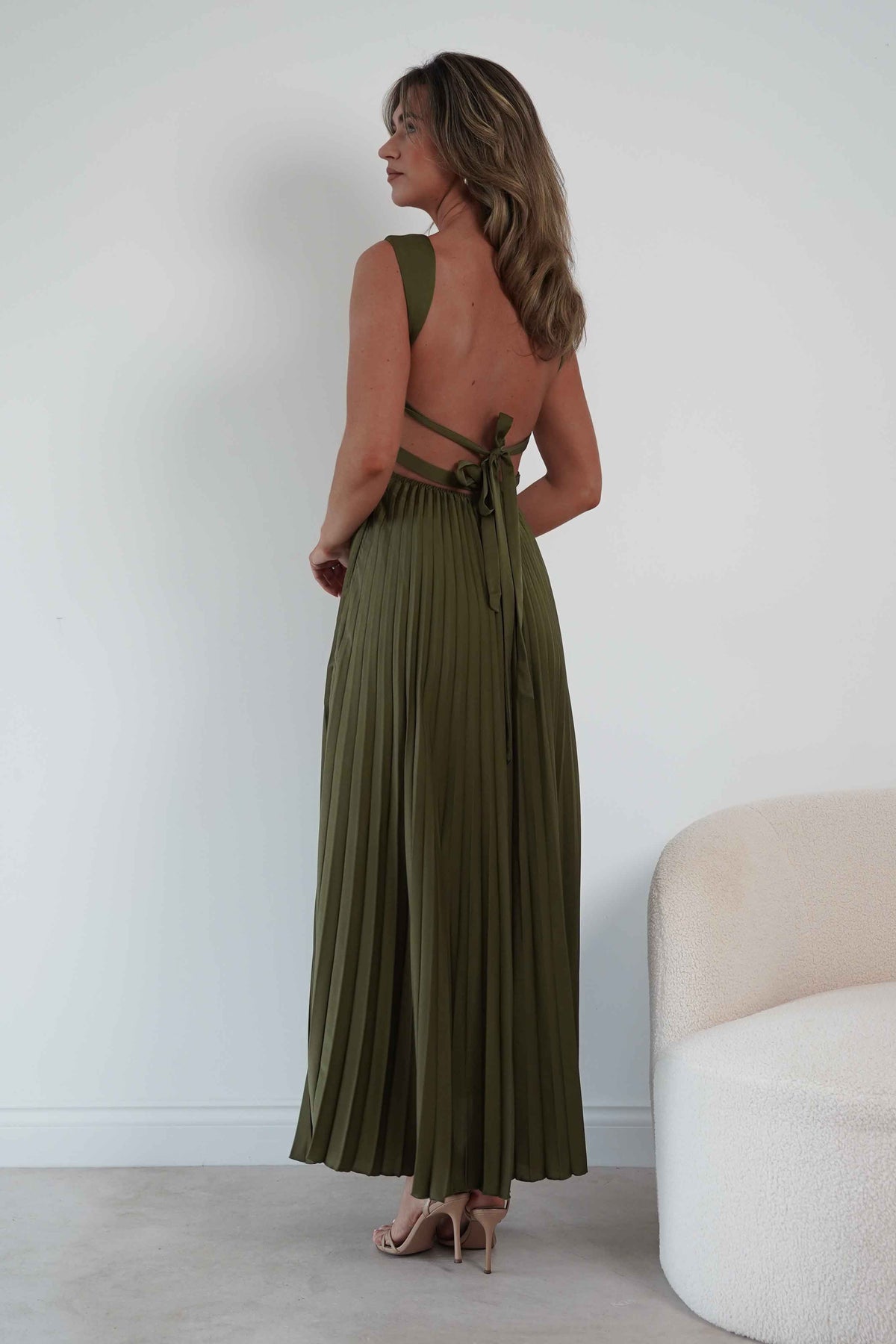 Lottie Pleated Tie Back Maxi Dress | Olive-Oh Hello Clothing