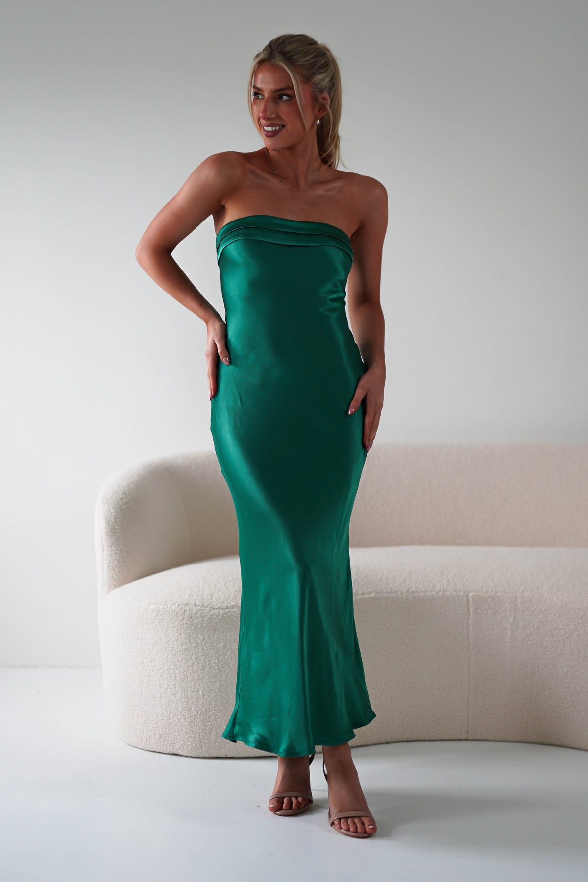 Lucia Soft Satin Slip Midi Dress | Emerald Green-Oh Hello Clothing