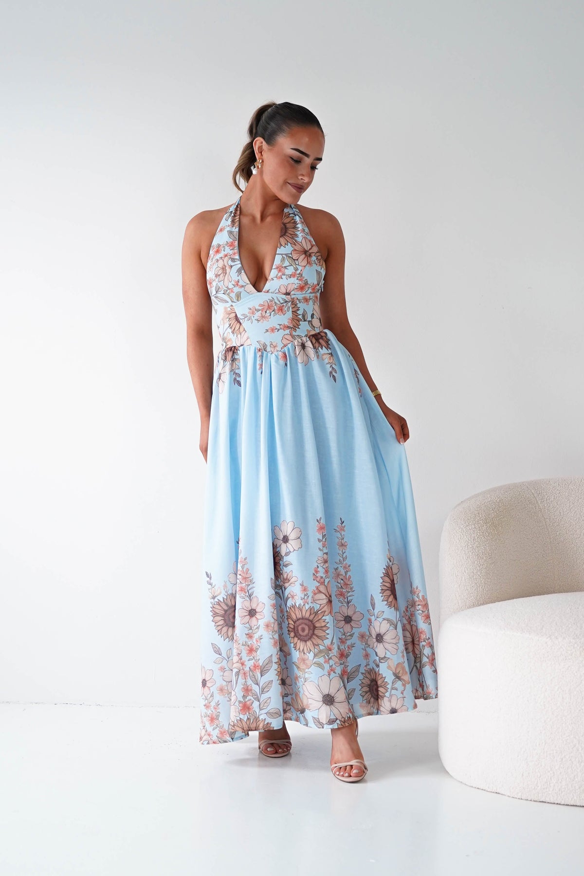 Lucinda Floral Halternack Maxi Dress | Blue-Oh Hello Clothing