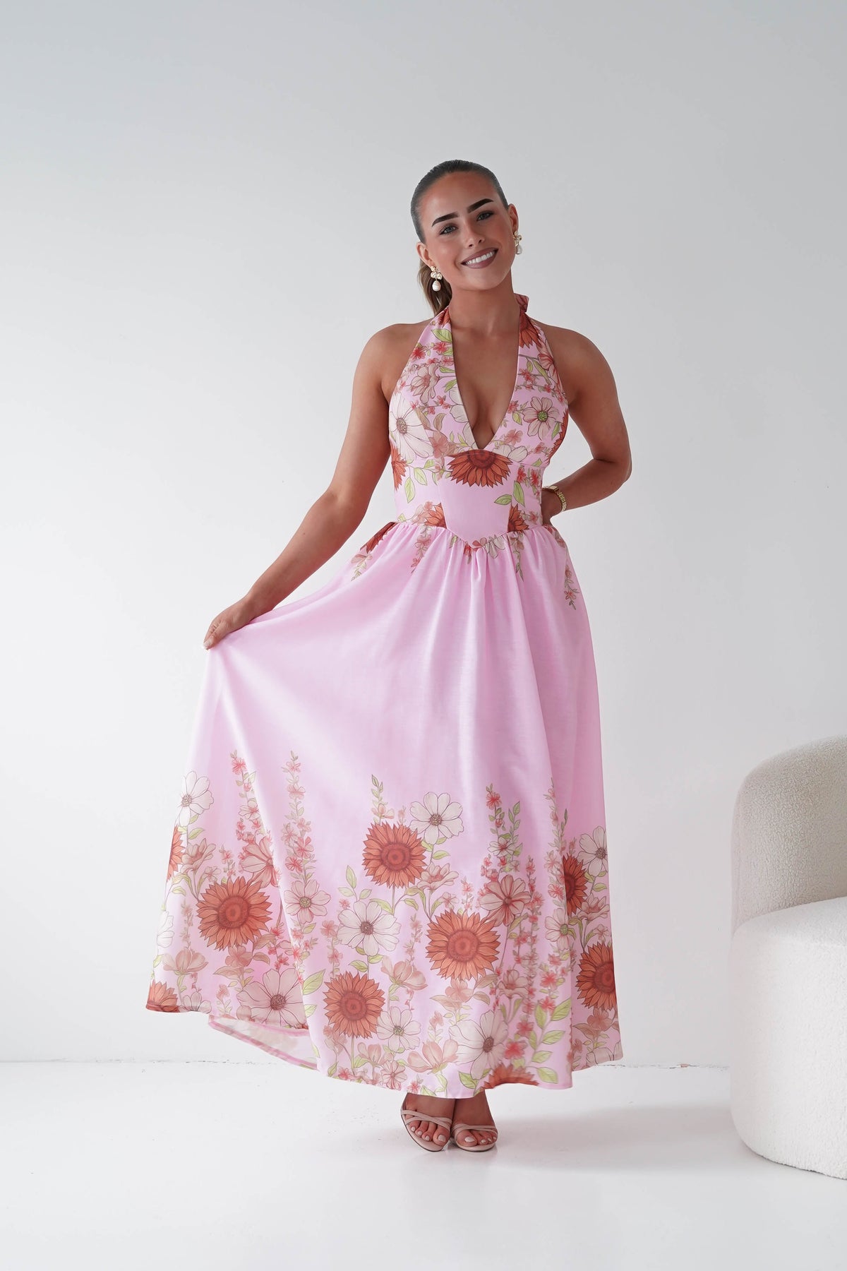 Lucinda Floral Halternack Maxi Dress | Pink-Oh Hello Clothing
