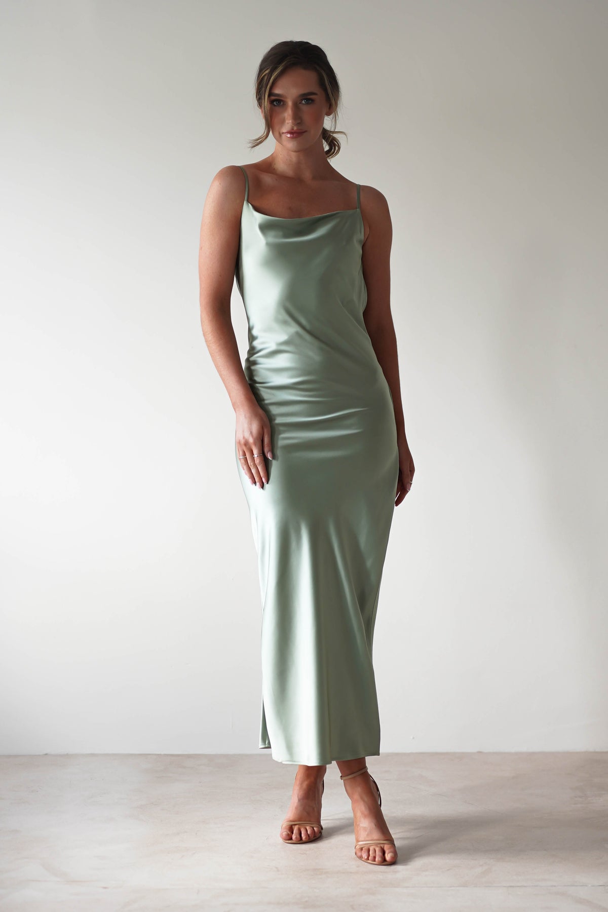 Luiza Low Back Satin Maxi Dress | Sage-Oh Hello Clothing