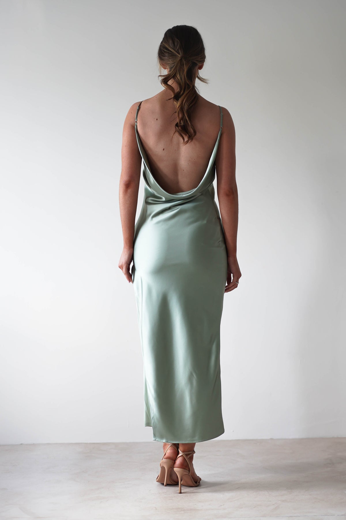 Luiza Low Back Satin Maxi Dress | Sage-Oh Hello Clothing