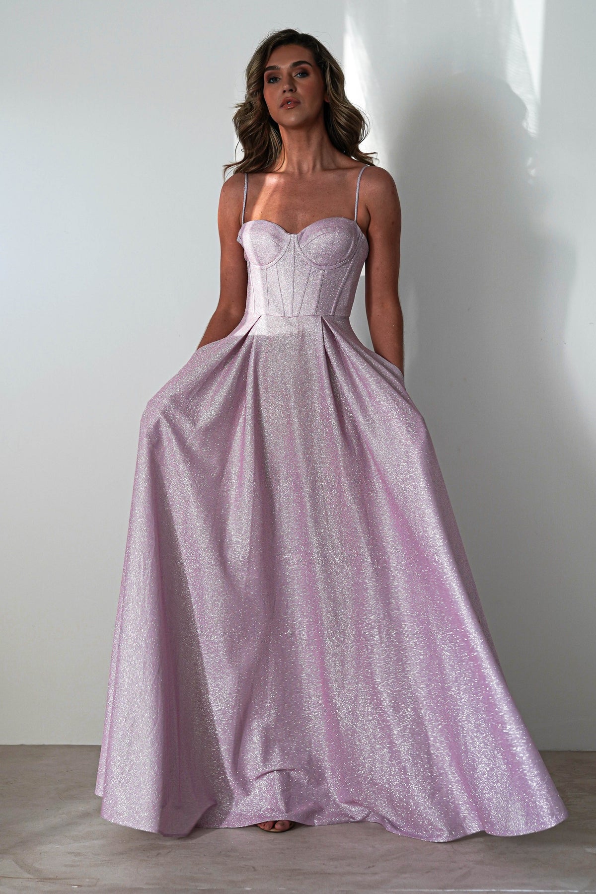 Luna Glitter Corset Aline Gown | Pink-Oh Hello Clothing