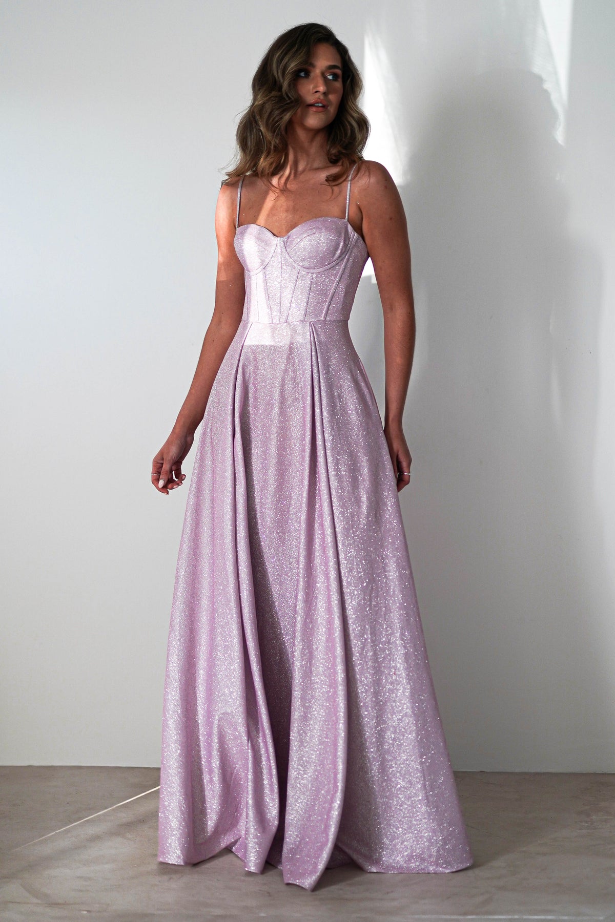 Luna Glitter Corset Aline Gown | Pink-Oh Hello Clothing