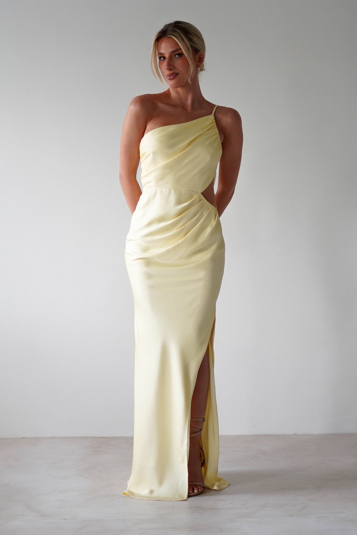 Lyra Soft Matte Satin Maxi Dress | Yellow-Oh Hello Clothing
