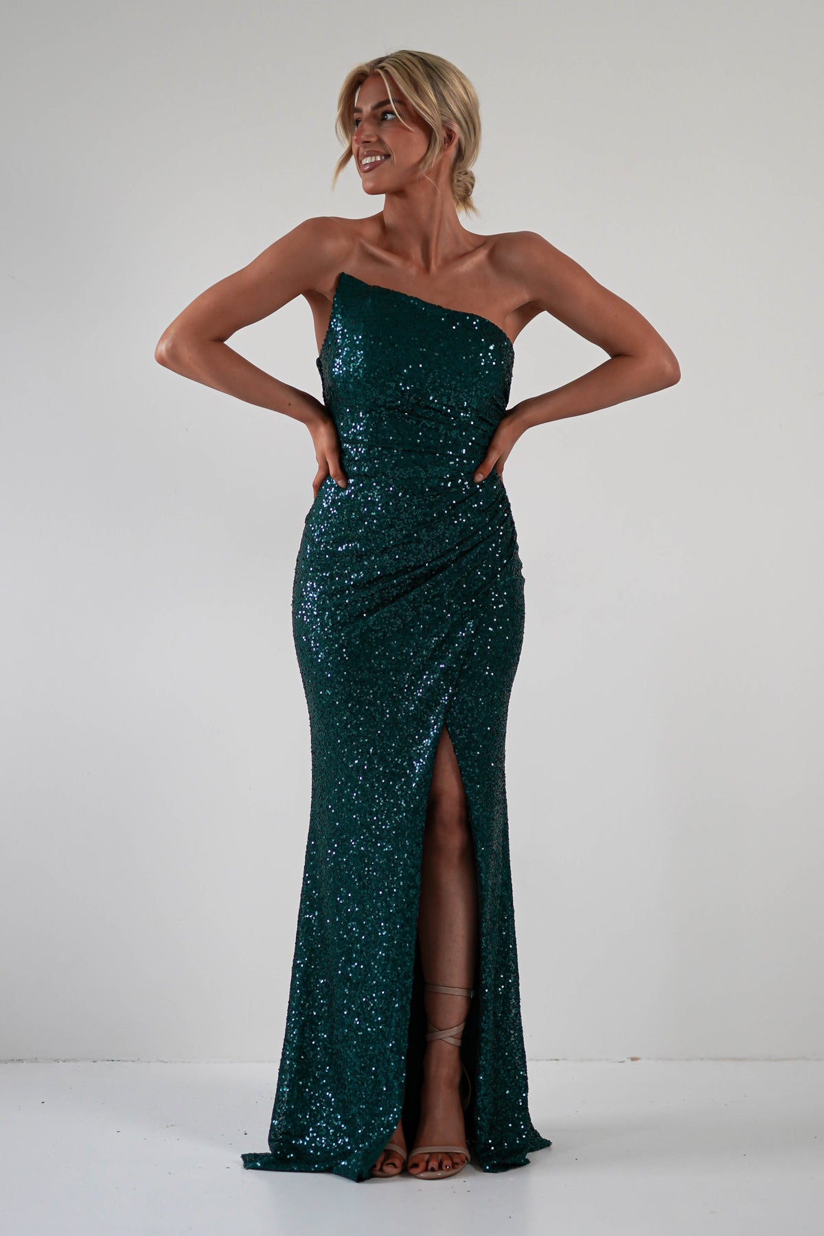 Mabel Strapless Sequin Gown | Emerald Green-Oh Hello Clothing