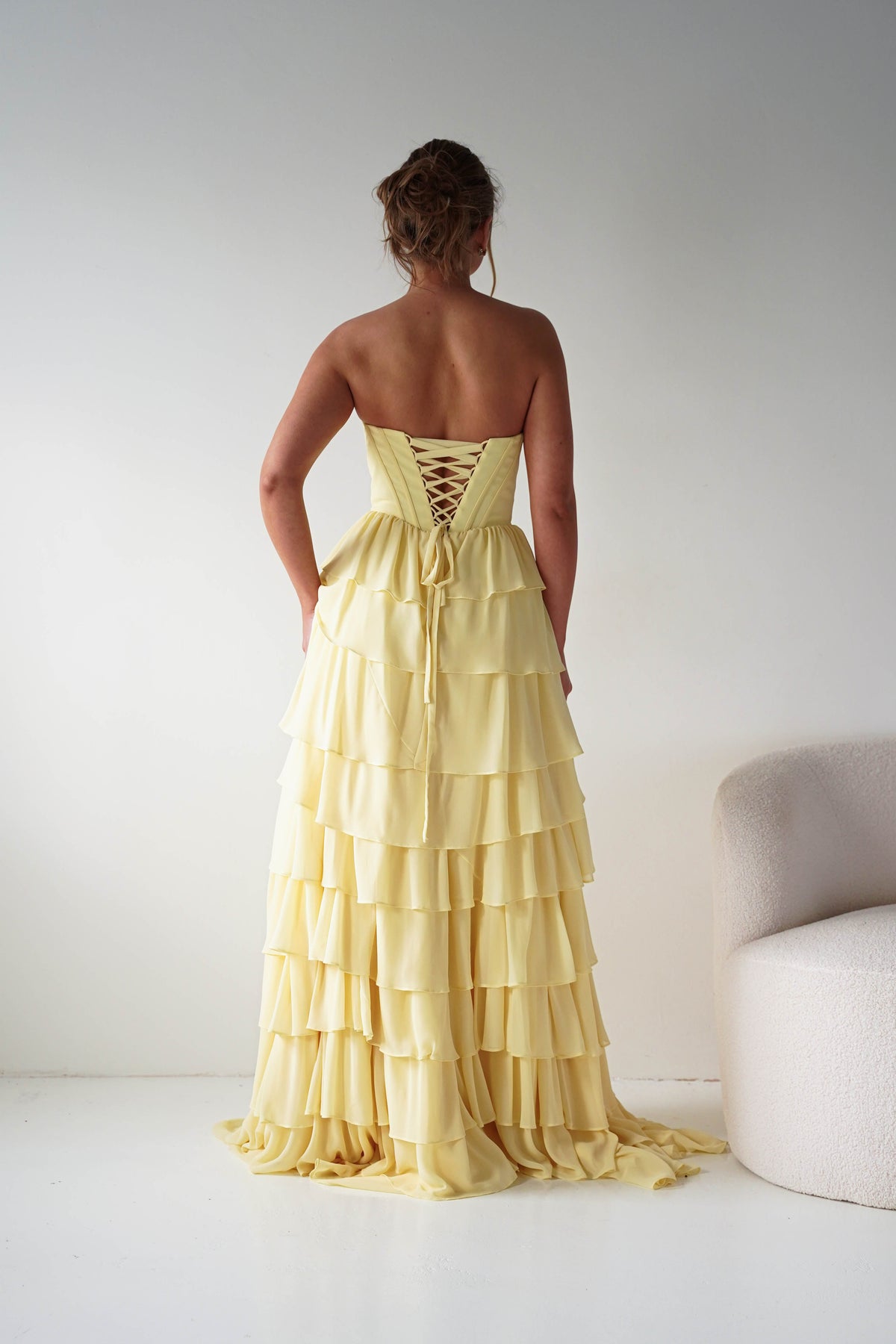Maddie Ruffle Tiered Sweetheart Gown | Yellow-Oh Hello Clothing