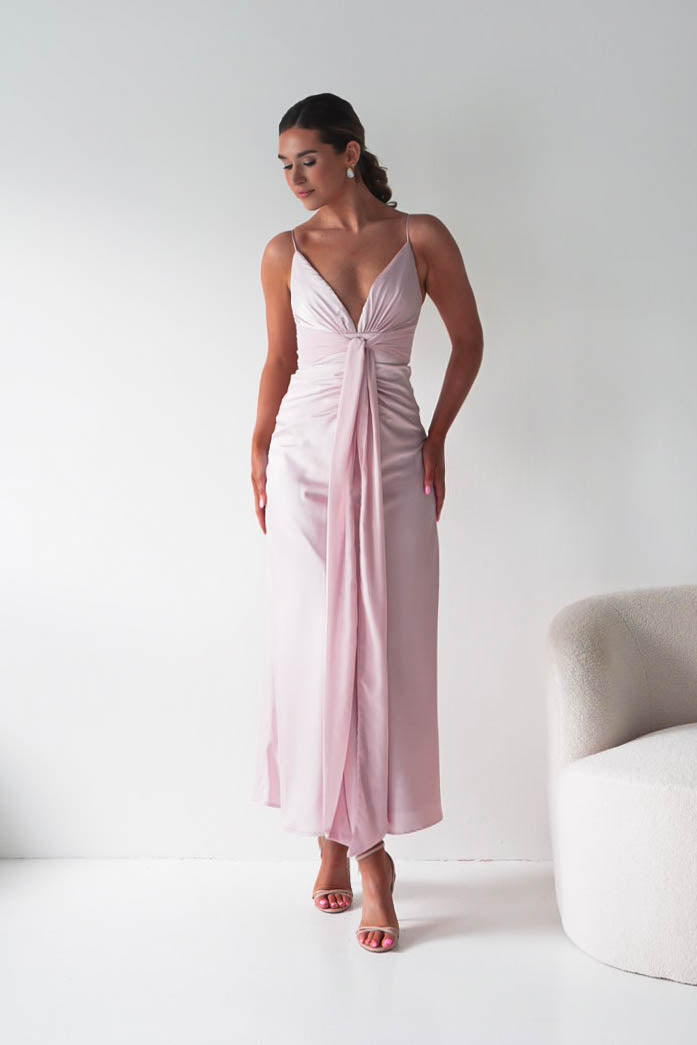 Madi Drape Front Detail Satin Maxi Dress | Pink-Oh Hello Clothing