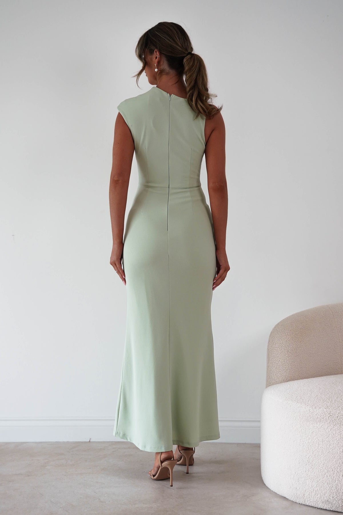 Madina Ruffle Bodycon Maxi Dress | Pistachio Green-Oh Hello Clothing