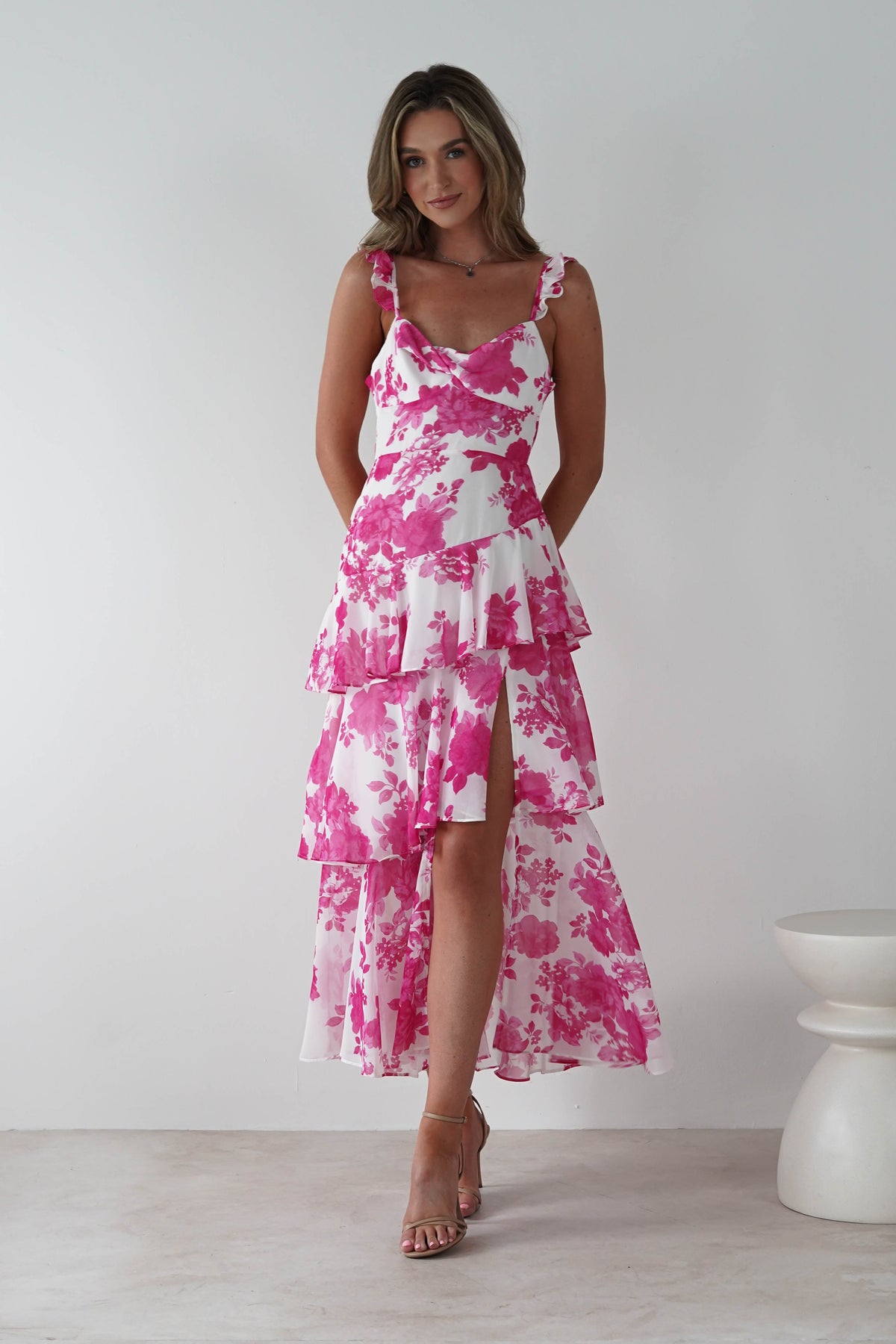 Madrid Ruffle Floral Maxi Dress | Pink-Oh Hello Clothing