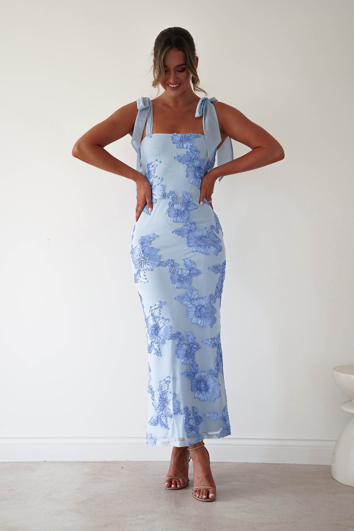 Mahalia Floral Appliqué Maxi Dress | Blue-Oh Hello Clothing