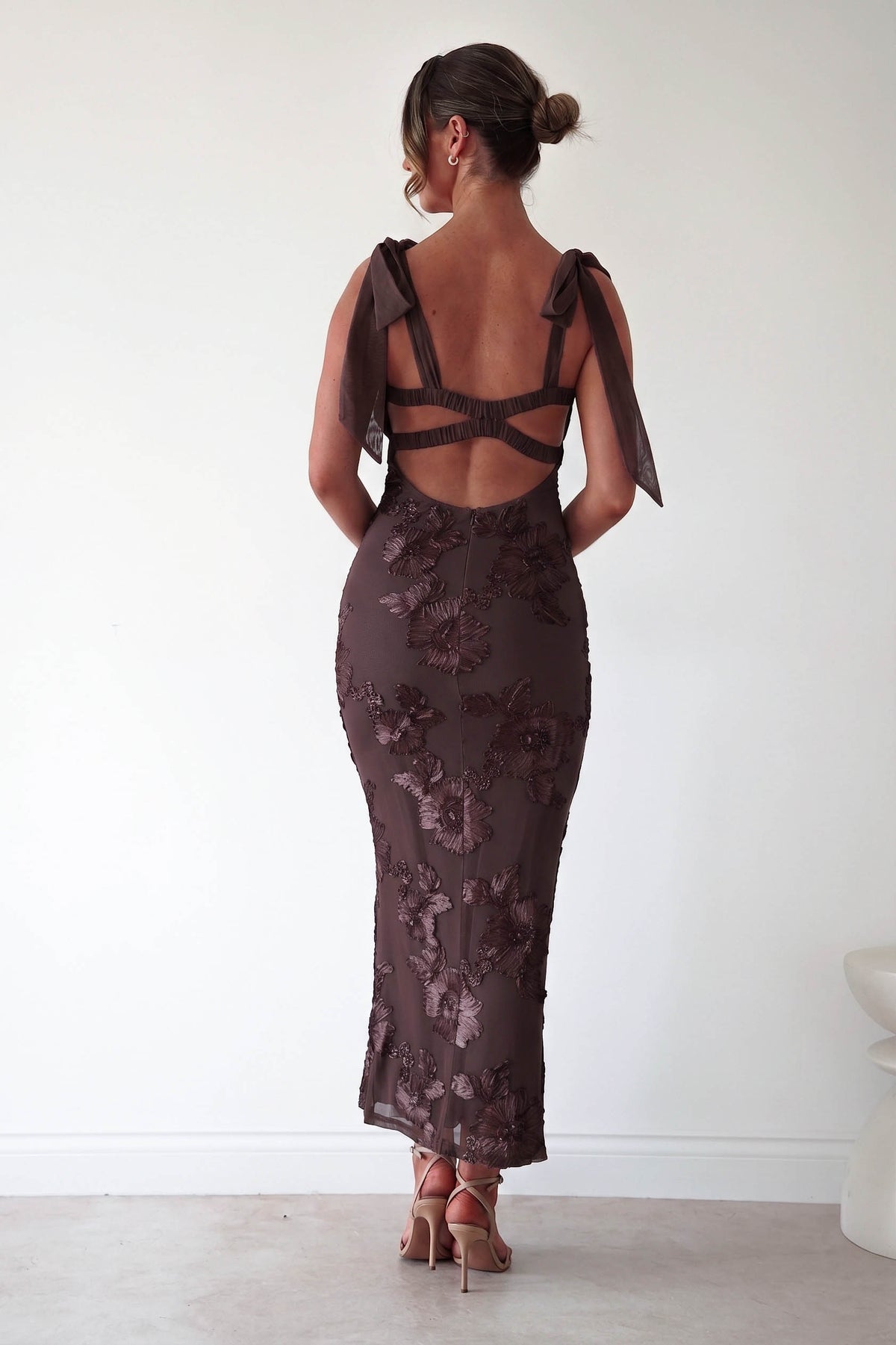 Mahalia Floral Appliqué Maxi Dress | Brown-Oh Hello Clothing