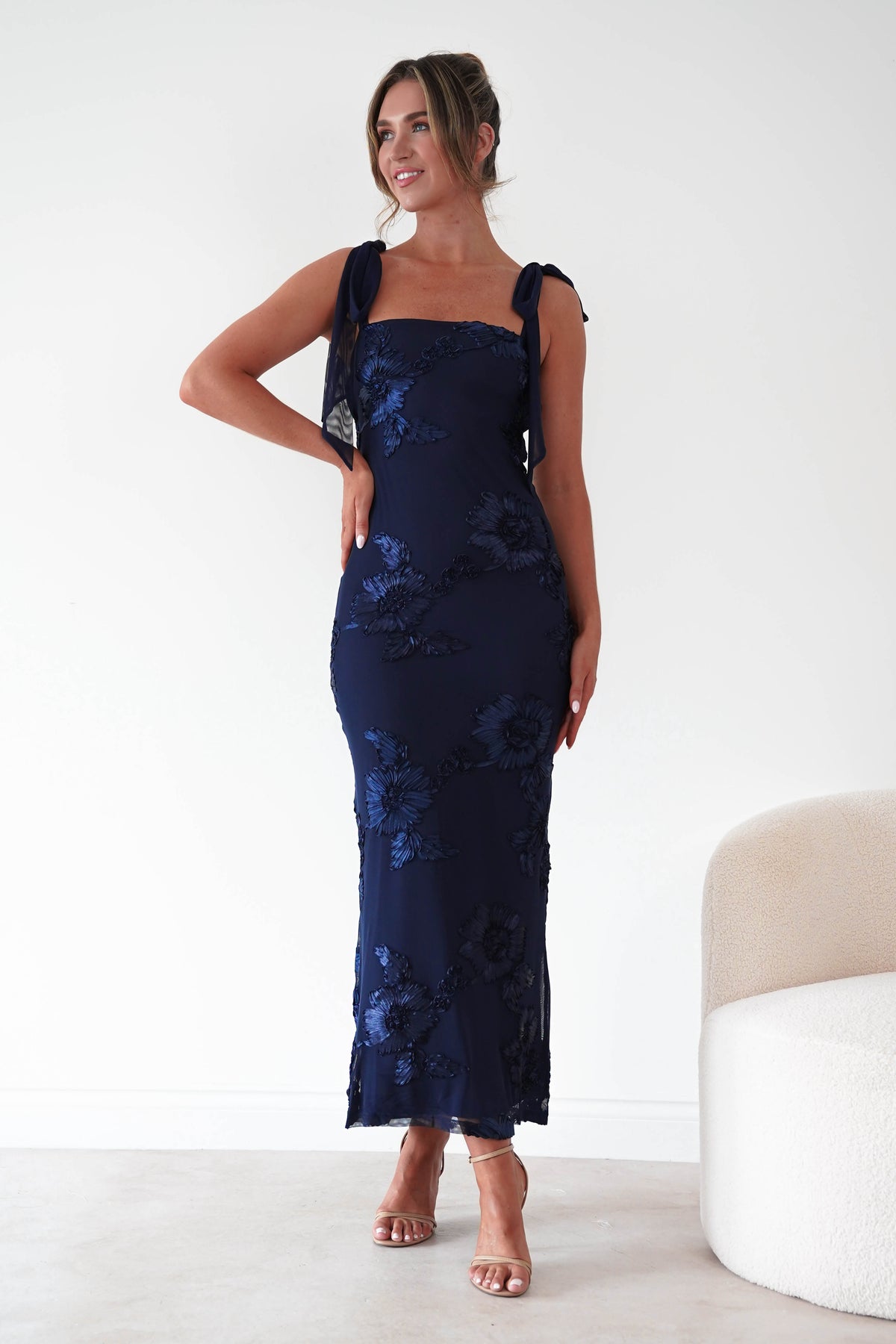 Mahalia Floral Appliqué Maxi Dress | Navy-Oh Hello Clothing