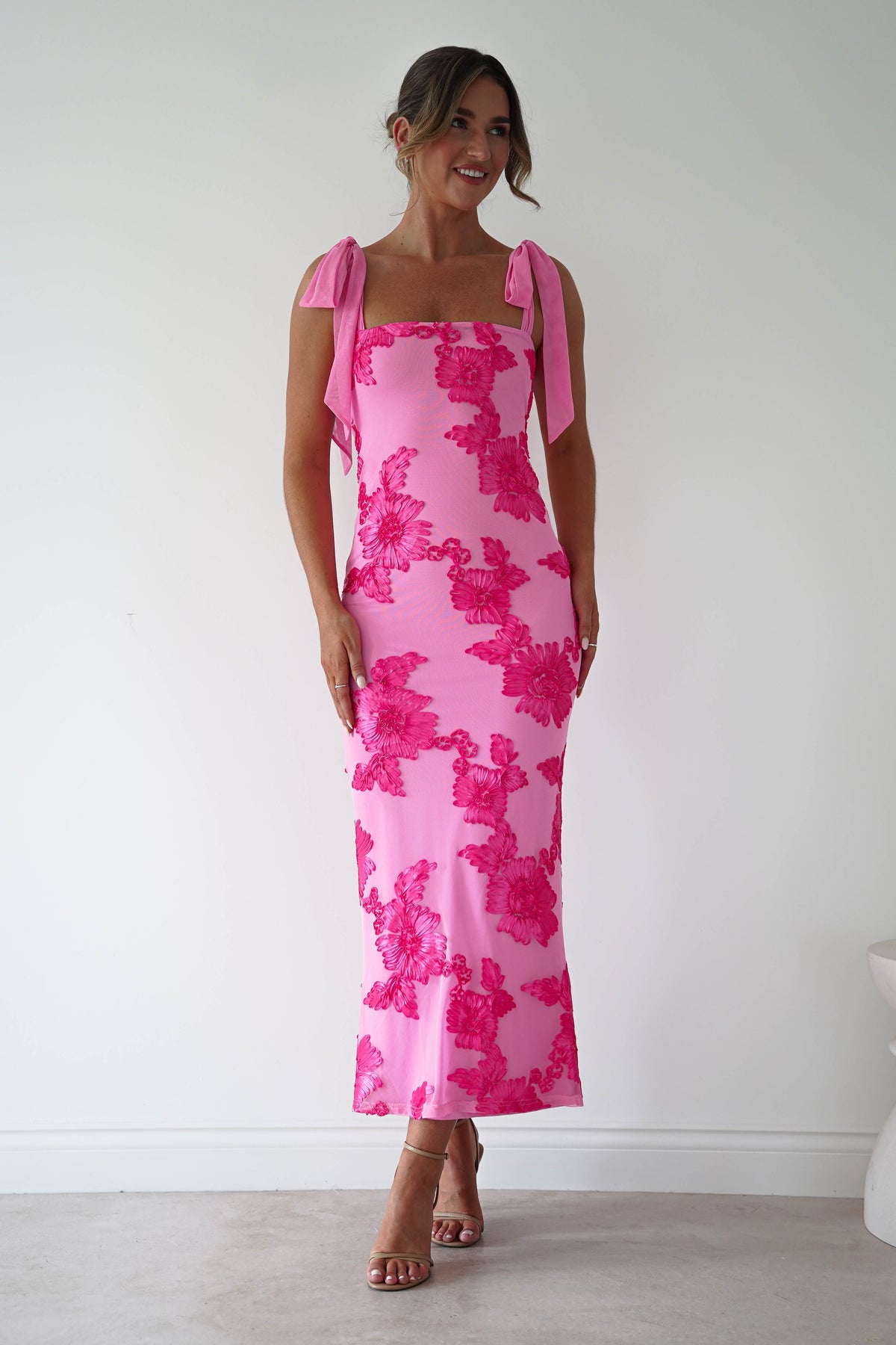 Mahalia Floral Appliqué Maxi Dress | Pink-Oh Hello Clothing