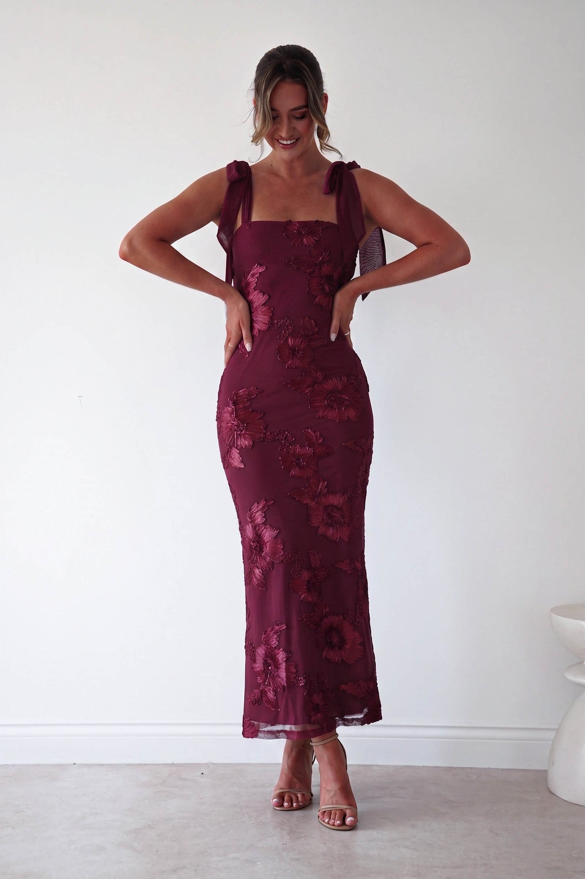 Mahalia Floral Appliqué Maxi Dress | Wine-Oh Hello Clothing