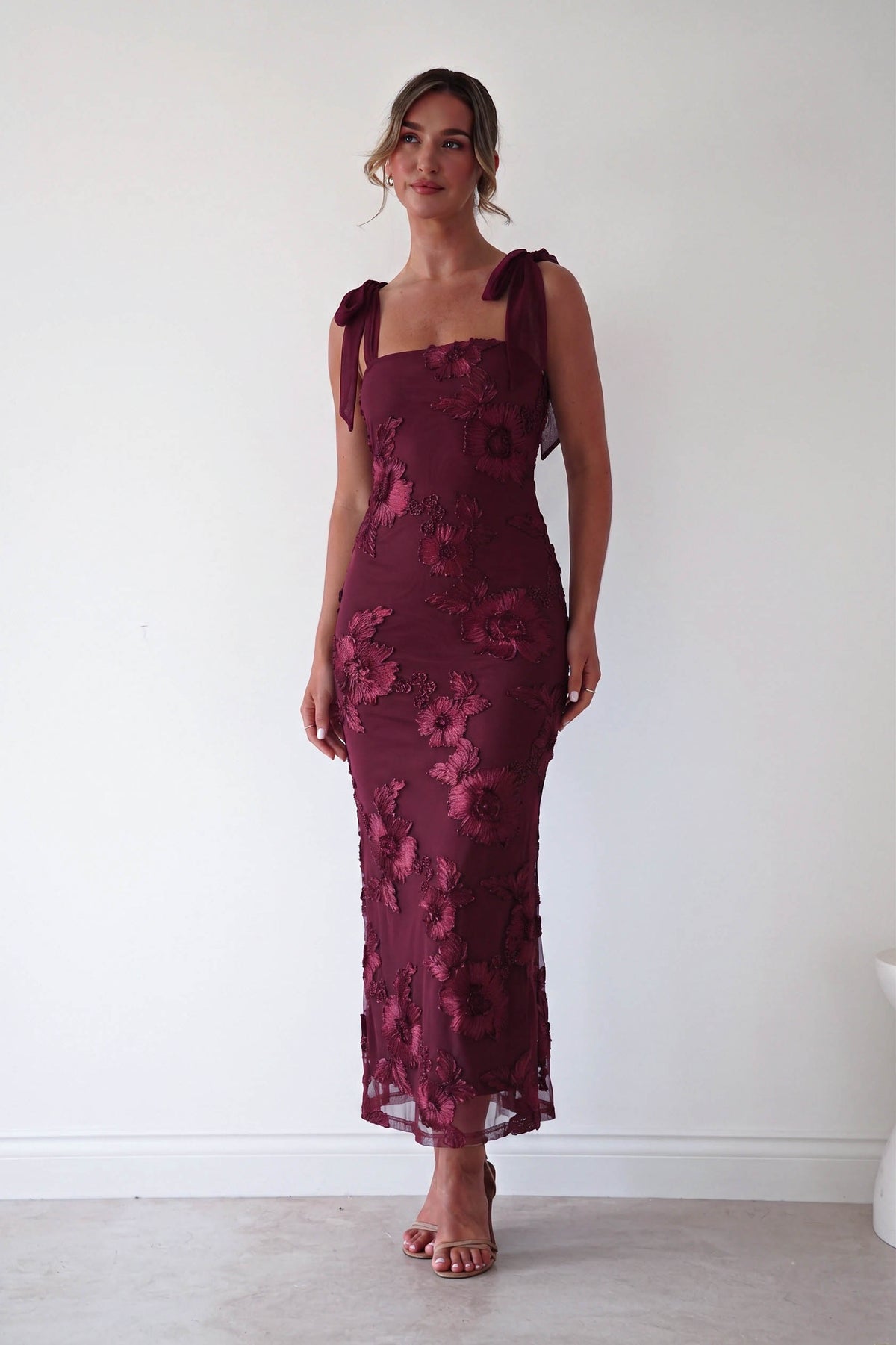 Mahalia Floral Appliqué Maxi Dress | Wine-Oh Hello Clothing