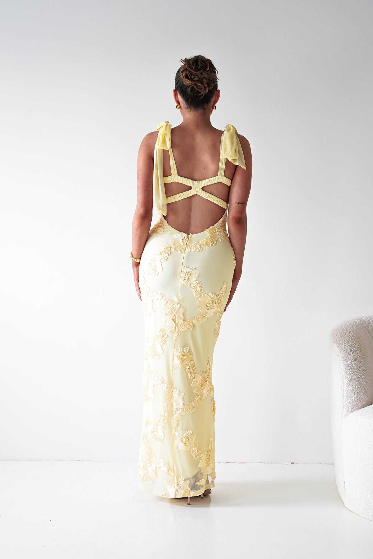 Mahalia Floral Appliqué Maxi Dress | Yellow-Oh Hello Clothing