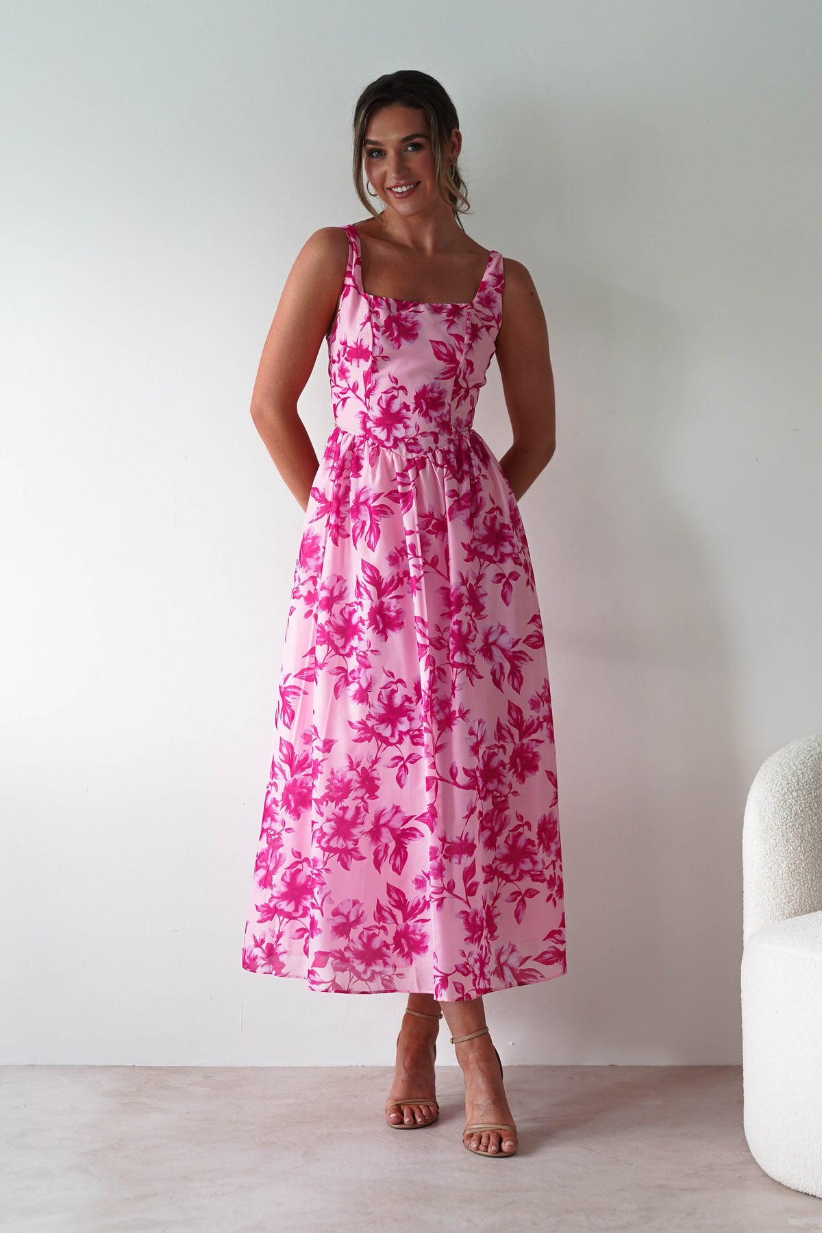 Maisie Floral Skater Maxi Dress | Pink-Oh Hello Clothing