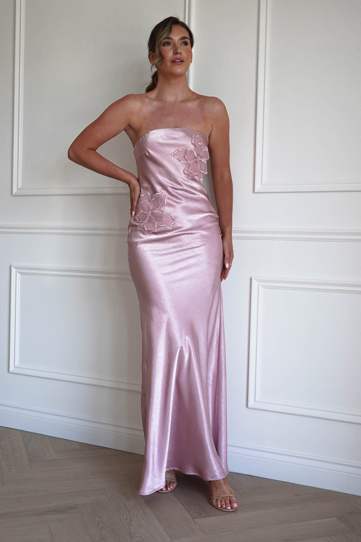Majella Soft Stain Floral Appliqué Maxi Dress | Blush-Oh Hello Clothing