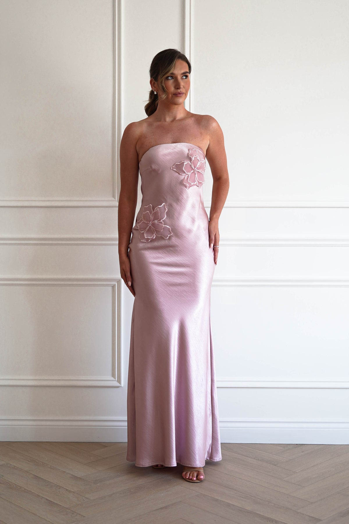 Majella Soft Stain Floral Appliqué Maxi Dress | Blush-Oh Hello Clothing