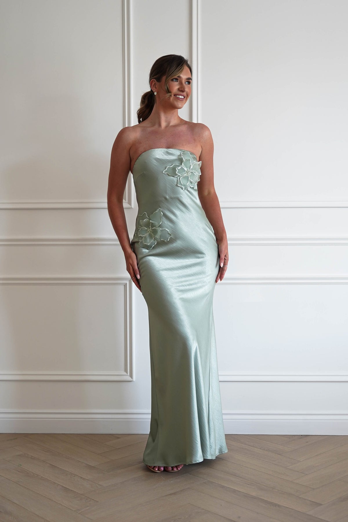 Majella Soft Stain Floral Appliqué Maxi Dress | Sage-Oh Hello Clothing