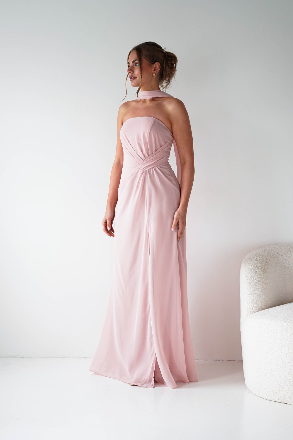 Marcel Strapless Chiffon Maxi Dress | Pink-Oh Hello Clothing