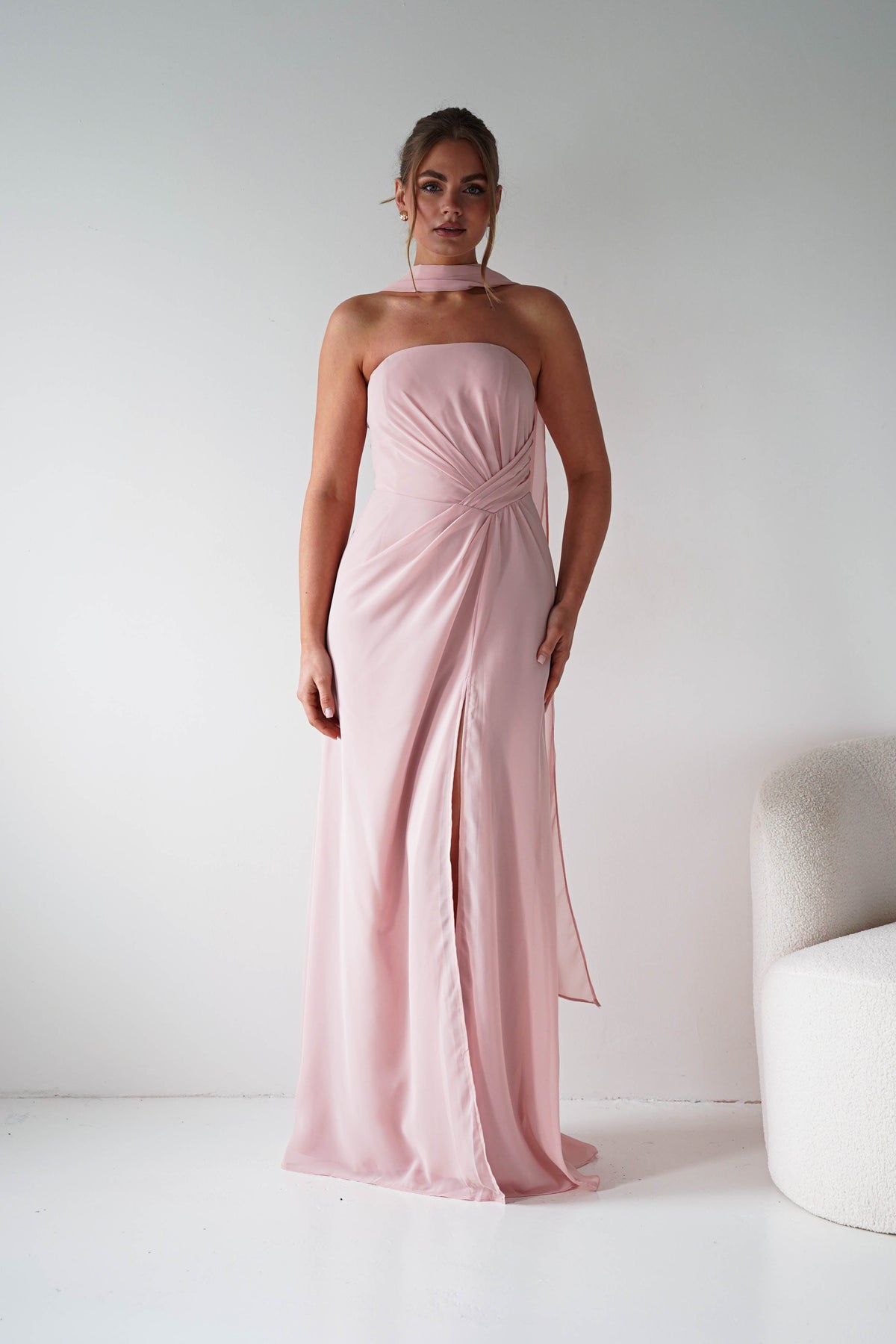 Marcel Strapless Chiffon Maxi Dress | Pink-Oh Hello Clothing