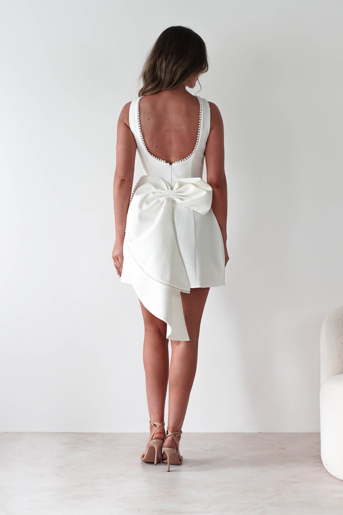 Maria Pearl Bow Detail Mini Dress | White-Oh Hello Clothing