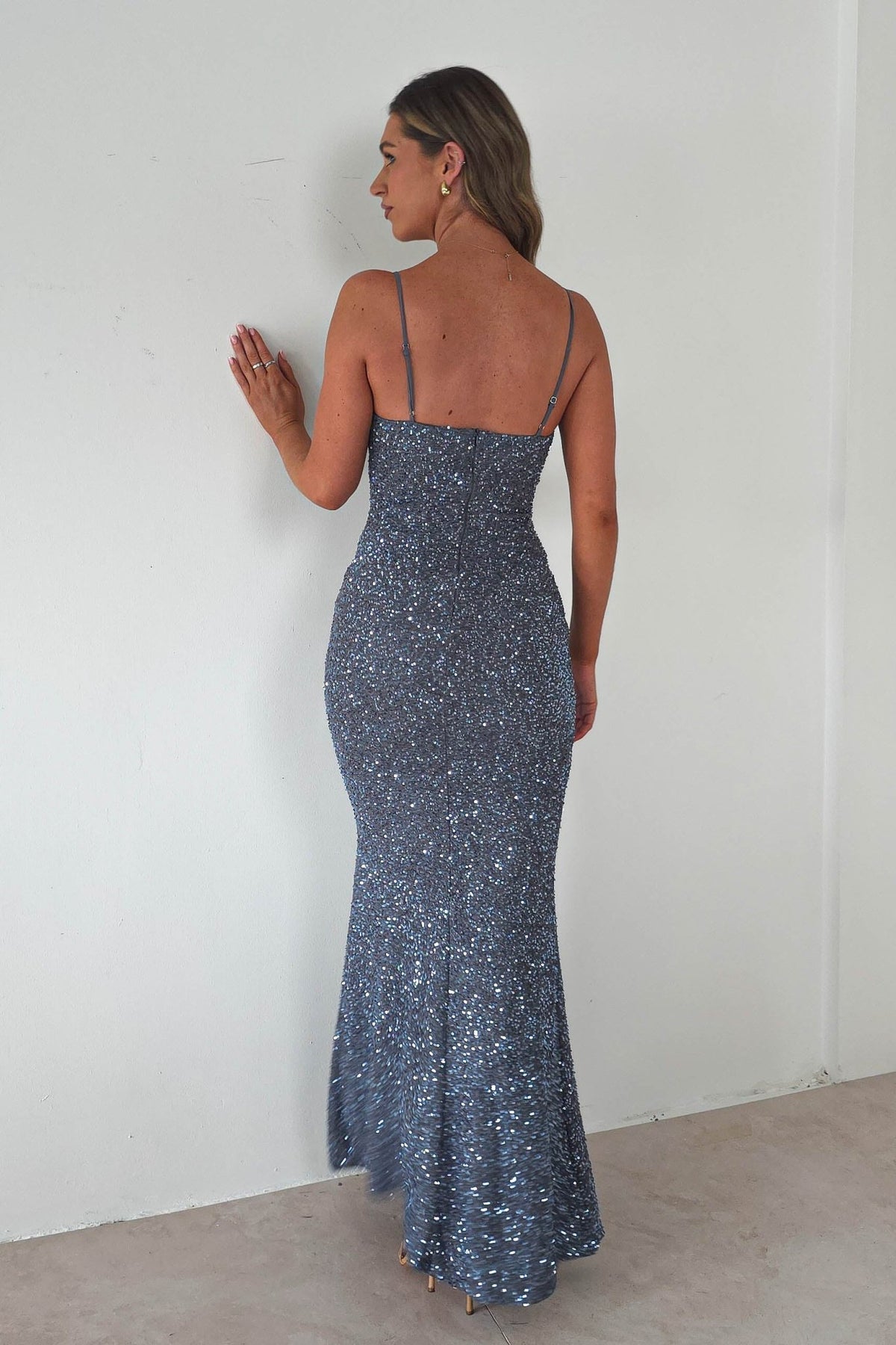 Maria Sequin Bodycon Maxi Gown | Silver-Oh Hello Clothing