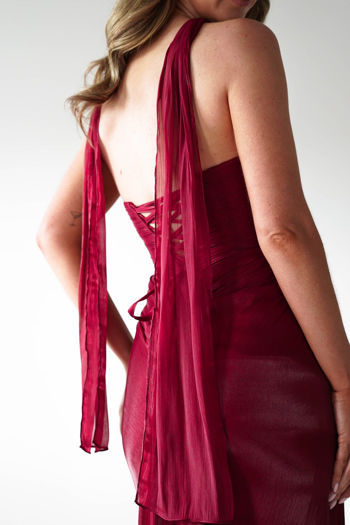 Marielle Glowing Chiffon Strapless Maxi Dress | Burgundy-Oh Hello Clothing