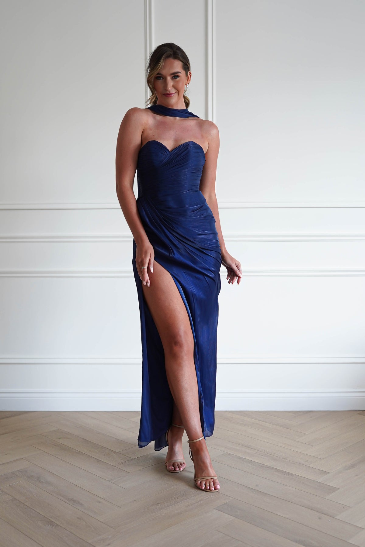 Marielle Glowing Chiffon Strapless Maxi Dress | Navy-Oh Hello Clothing