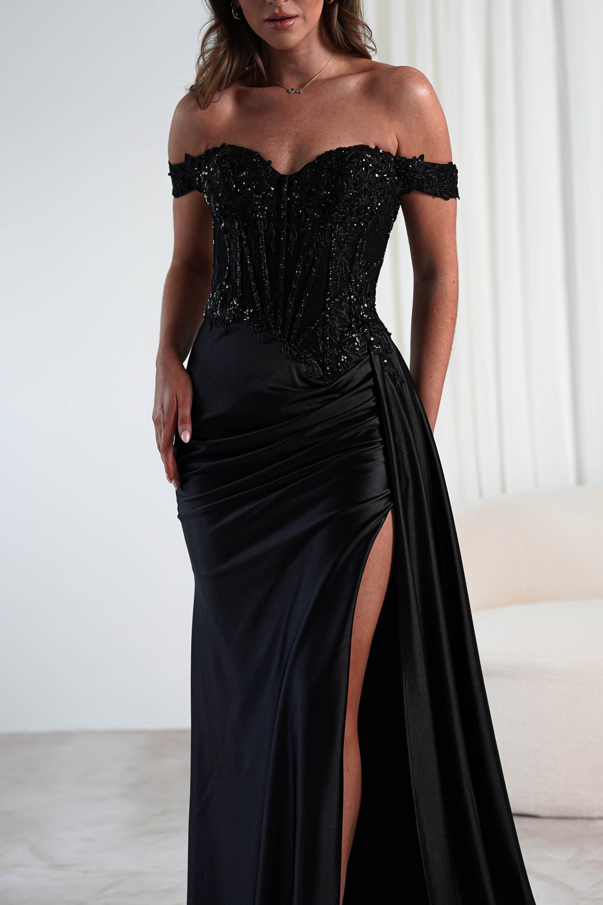 Marsela Lace Bodice Gown | Black-Oh Hello Clothing